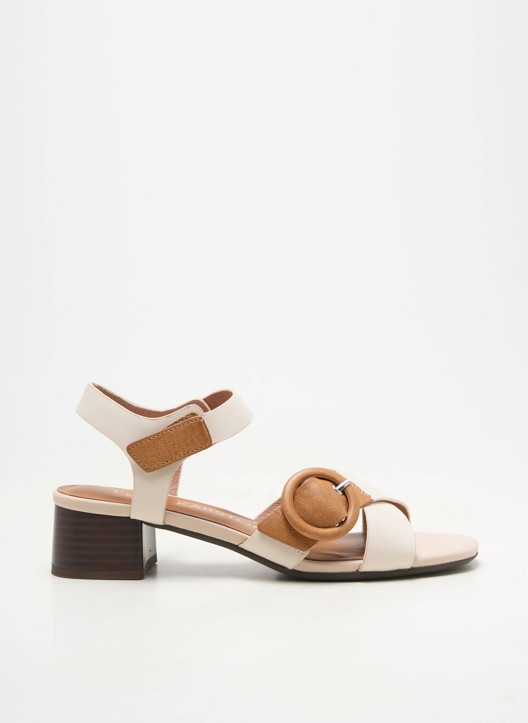 Sandale/pantofi decupați material neted toc de 4 la 6 cm bej EMILIE KARSTON femeie