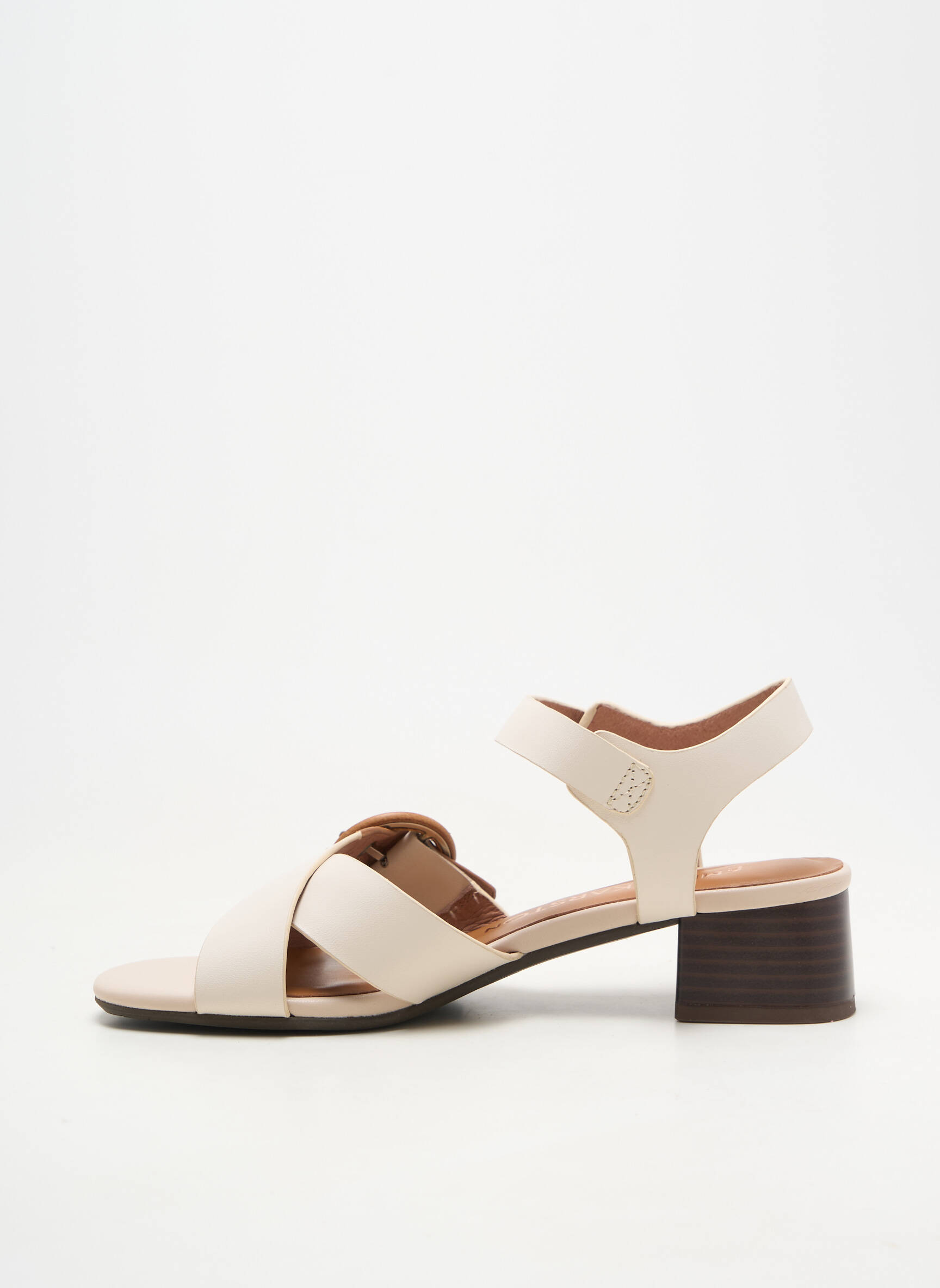Sandale/pantofi decupați material neted toc de 4 la 6 cm bej EMILIE KARSTON femeie