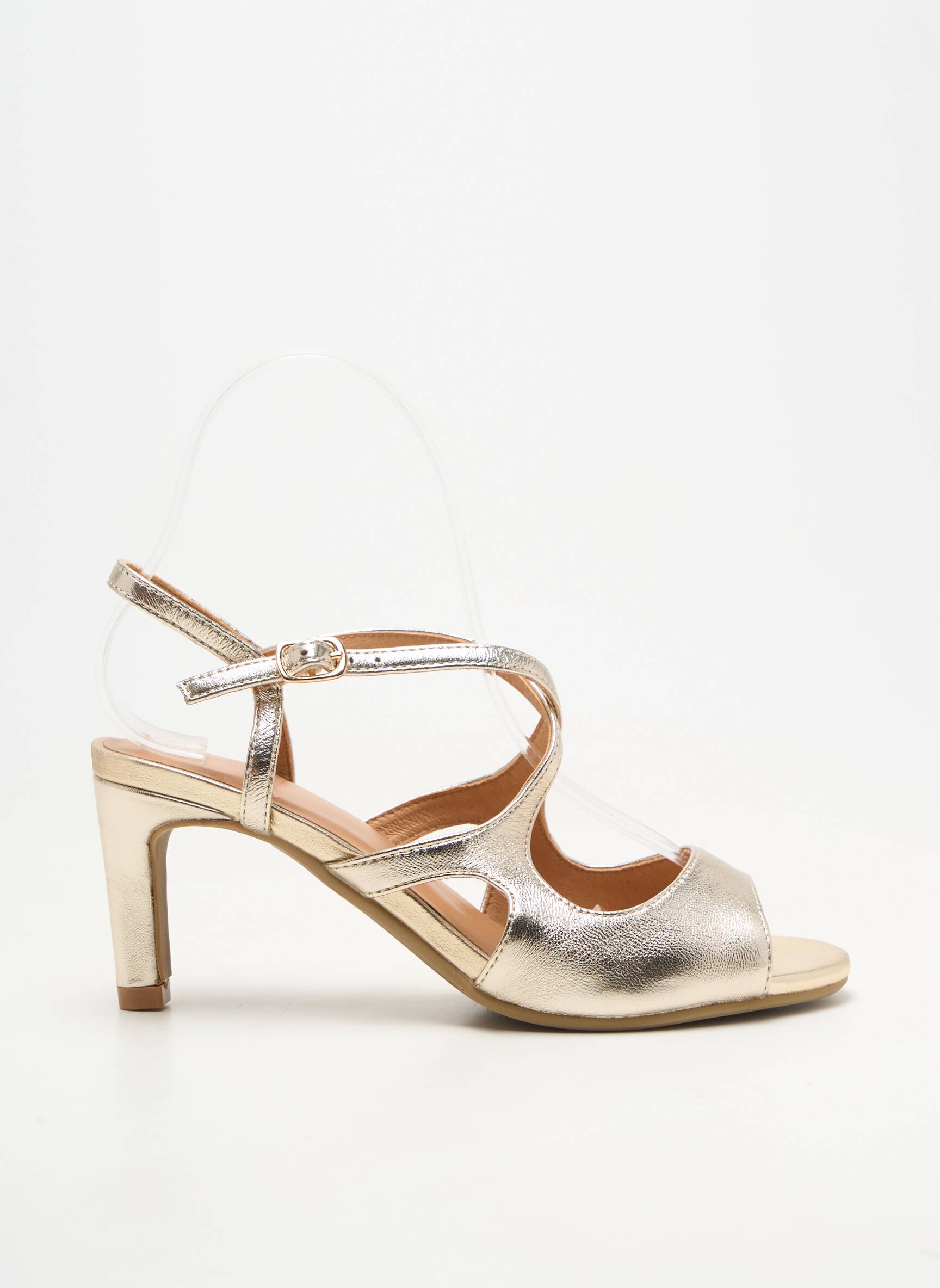 Sandale/pantofi decupați material neted toc de 7 la 9 cm auriu EMILIE KARSTON femeie