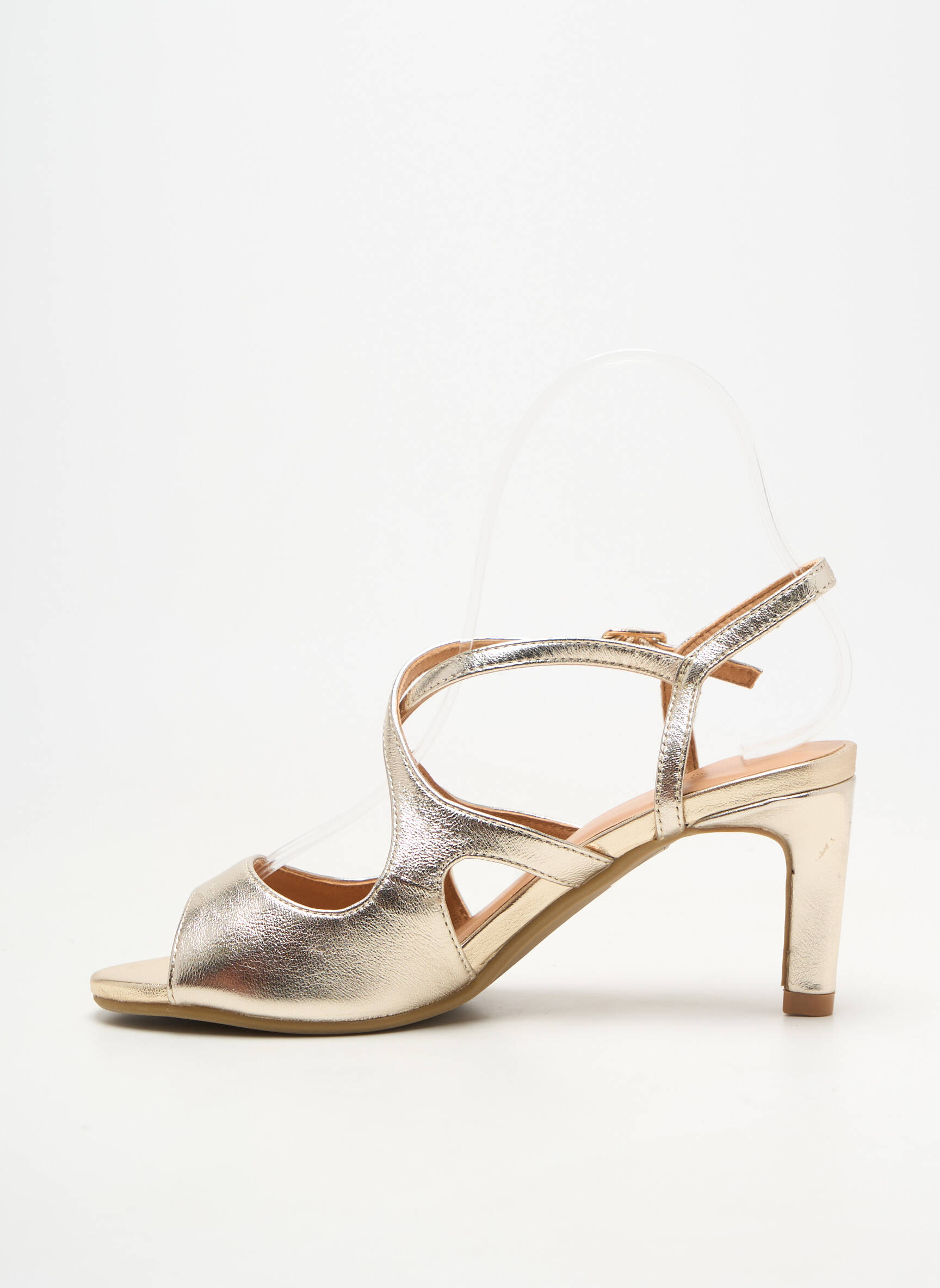 Sandale/pantofi decupați material neted toc de 7 la 9 cm auriu EMILIE KARSTON femeie