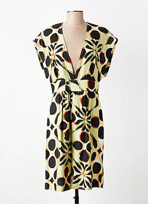 Rochie midi imprimeu fantezie mâneci scurte verde SEE U SOON femeie