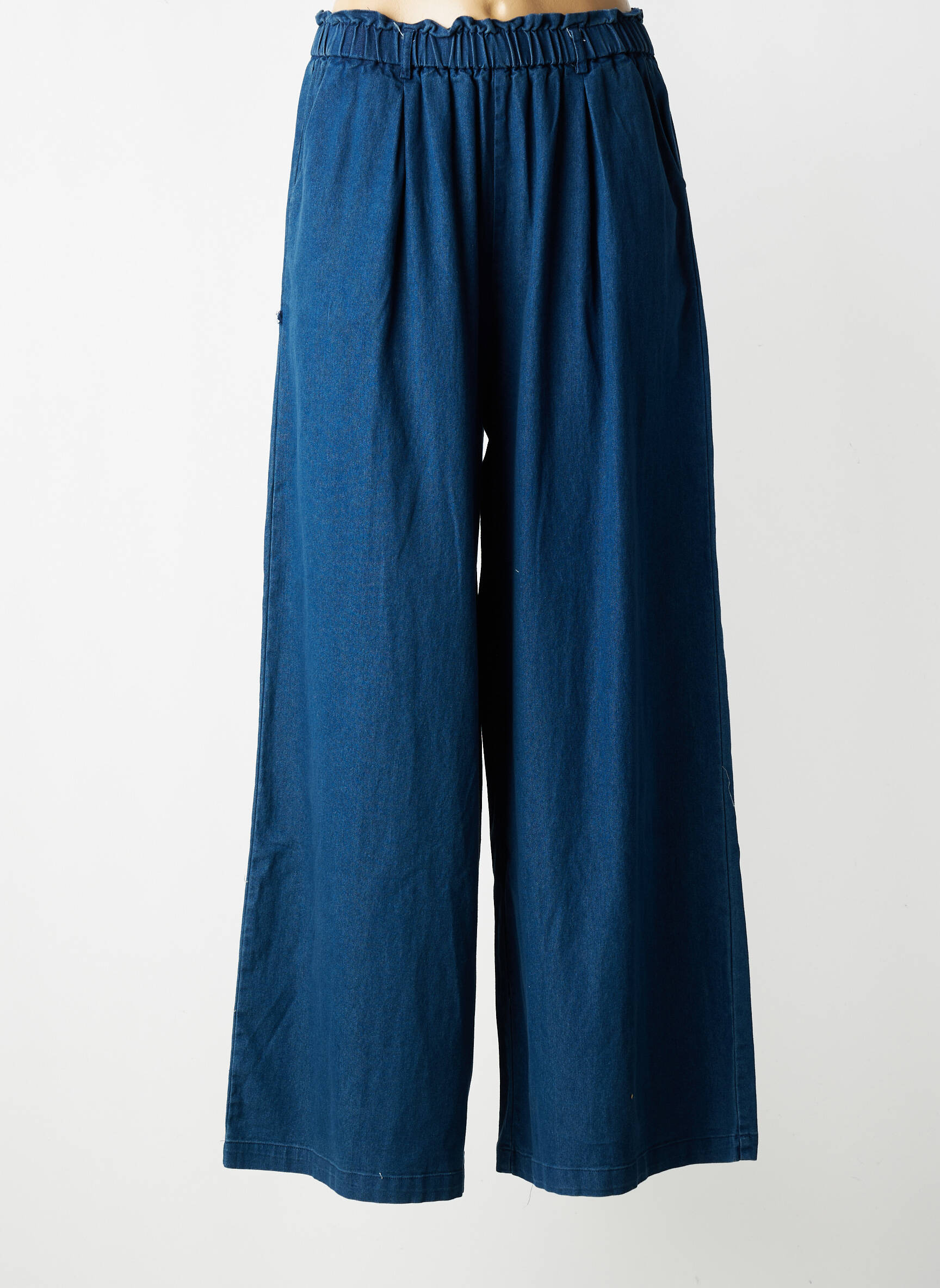 Pantalon larg țesătură poplin mărime normală albastru SEE U SOON femeie