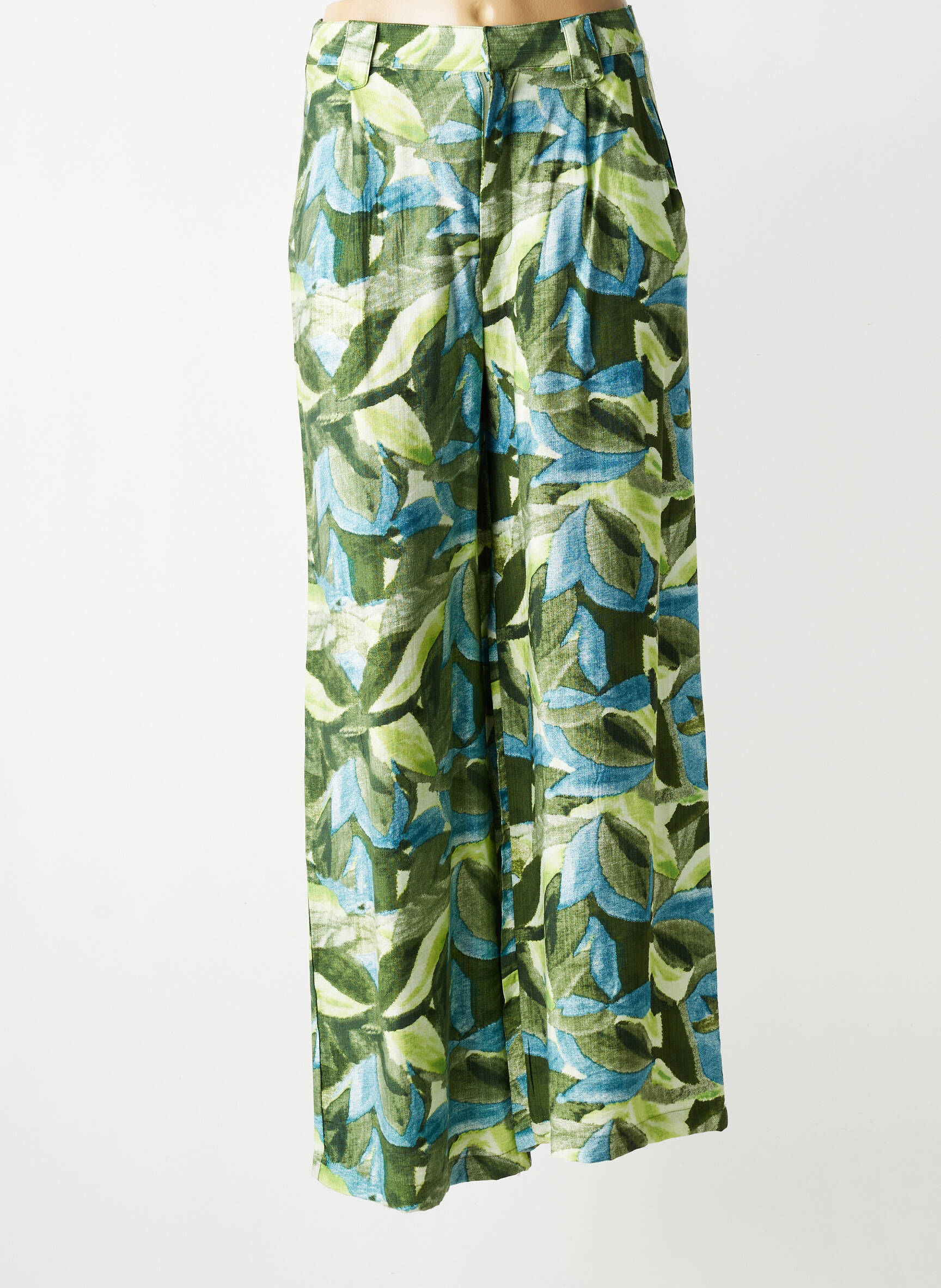Pantalon larg țesătură crep talie înaltă verde SEE U SOON femeie