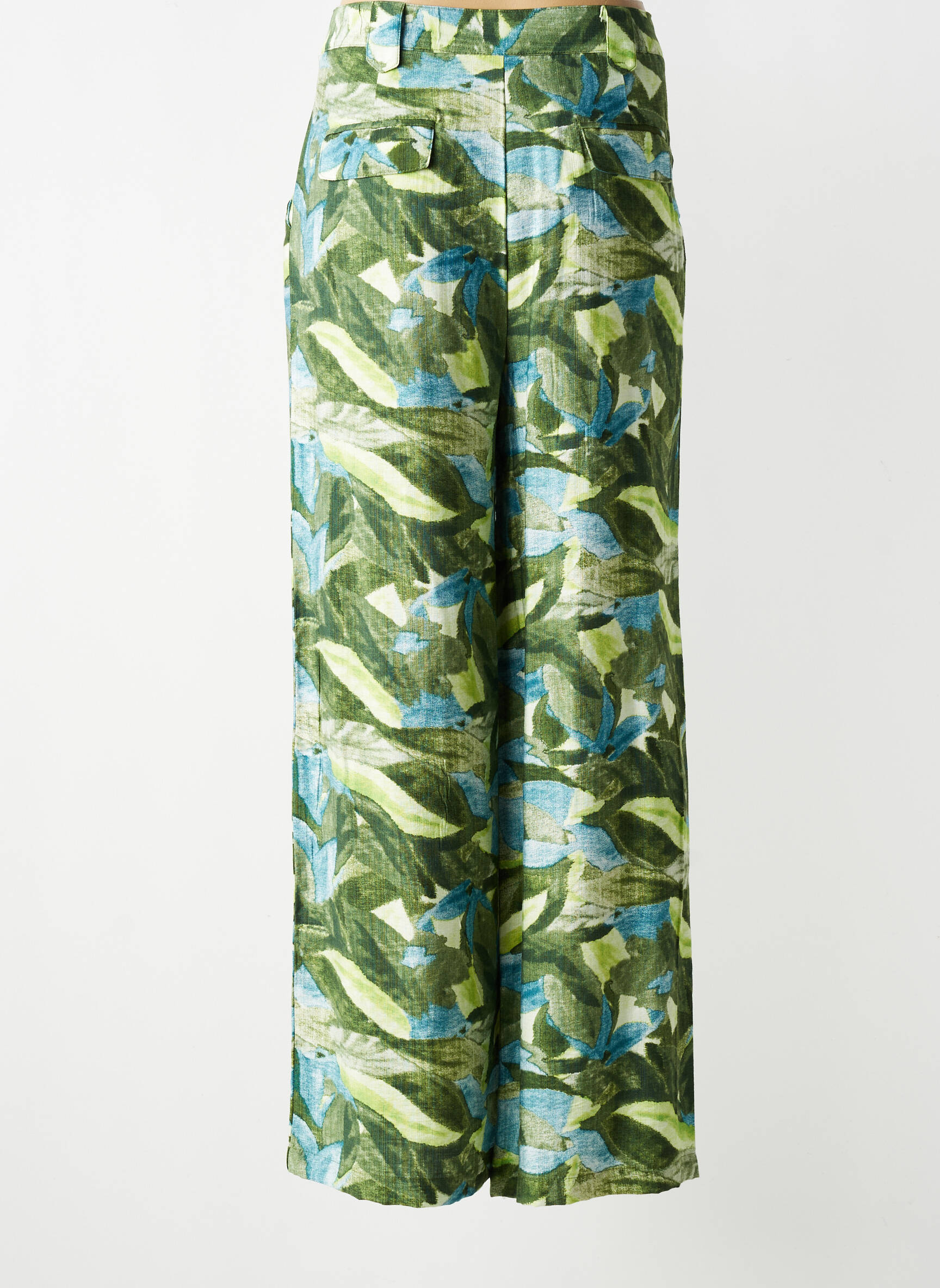 Pantalon larg țesătură crep talie înaltă verde SEE U SOON femeie