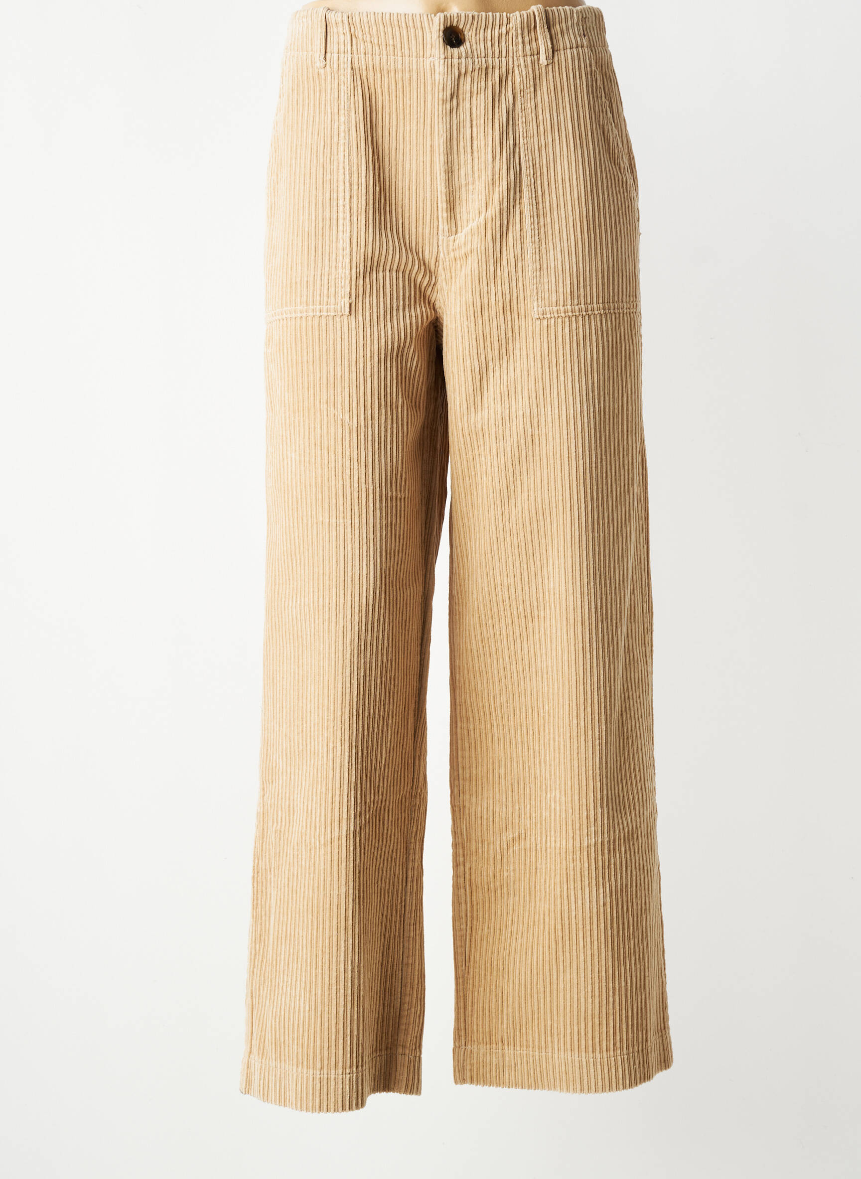 Pantalon larg închidere cu fermoar sub clapetă cu nasturi talie înaltă bej SEE U SOON femeie