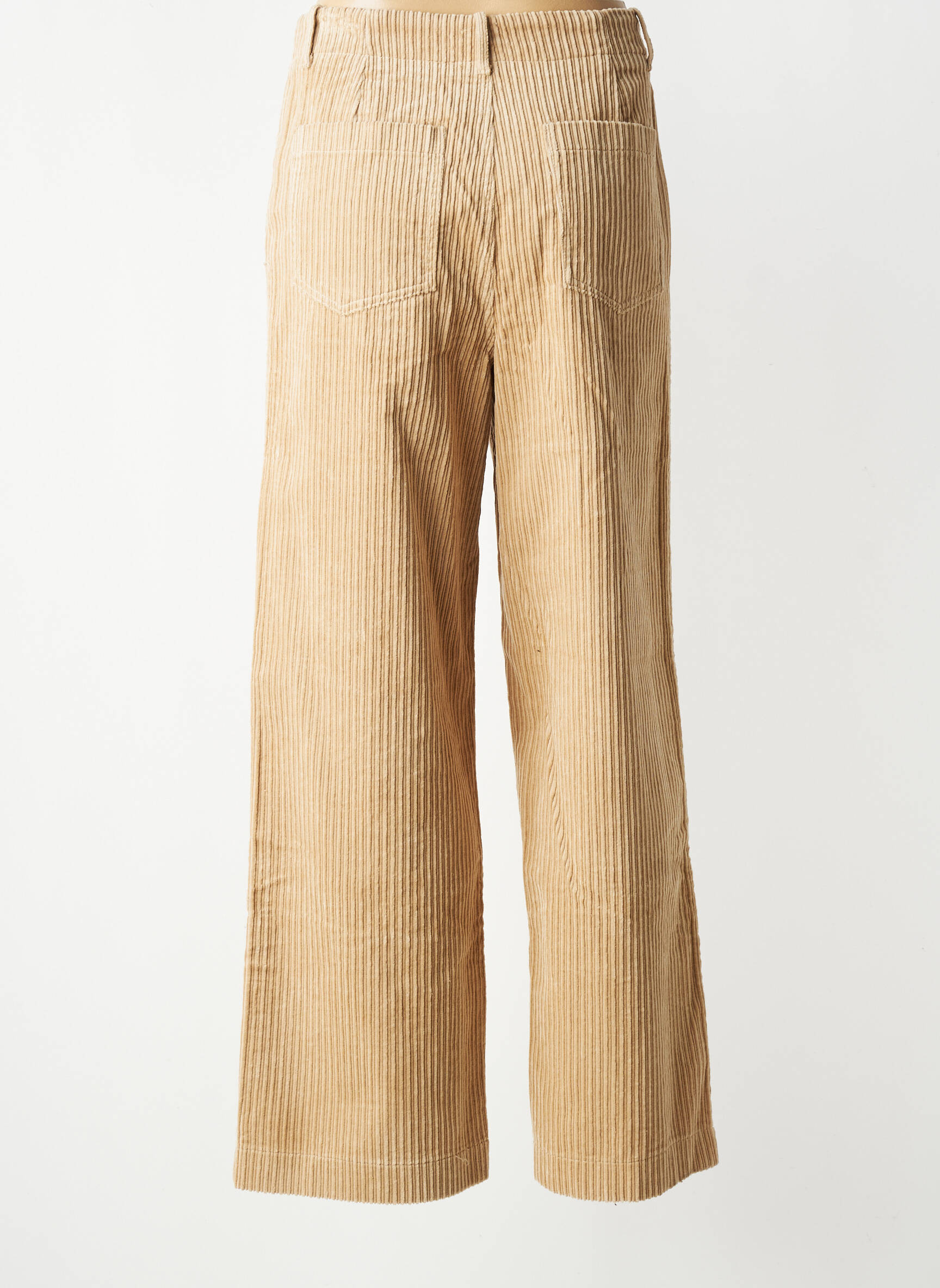 Pantalon larg închidere cu fermoar sub clapetă cu nasturi talie înaltă bej SEE U SOON femeie