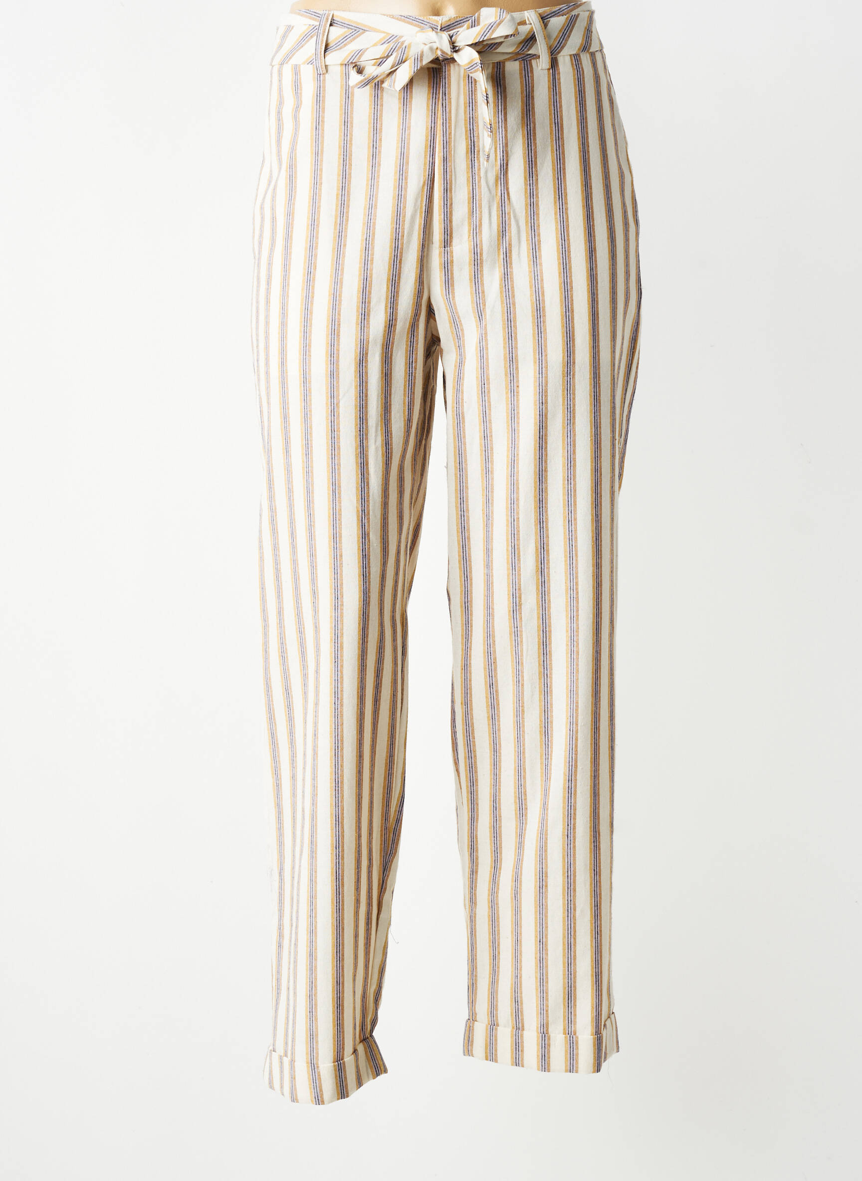Pantalon drept țesătură crep talie înaltă bej SEE U SOON femeie