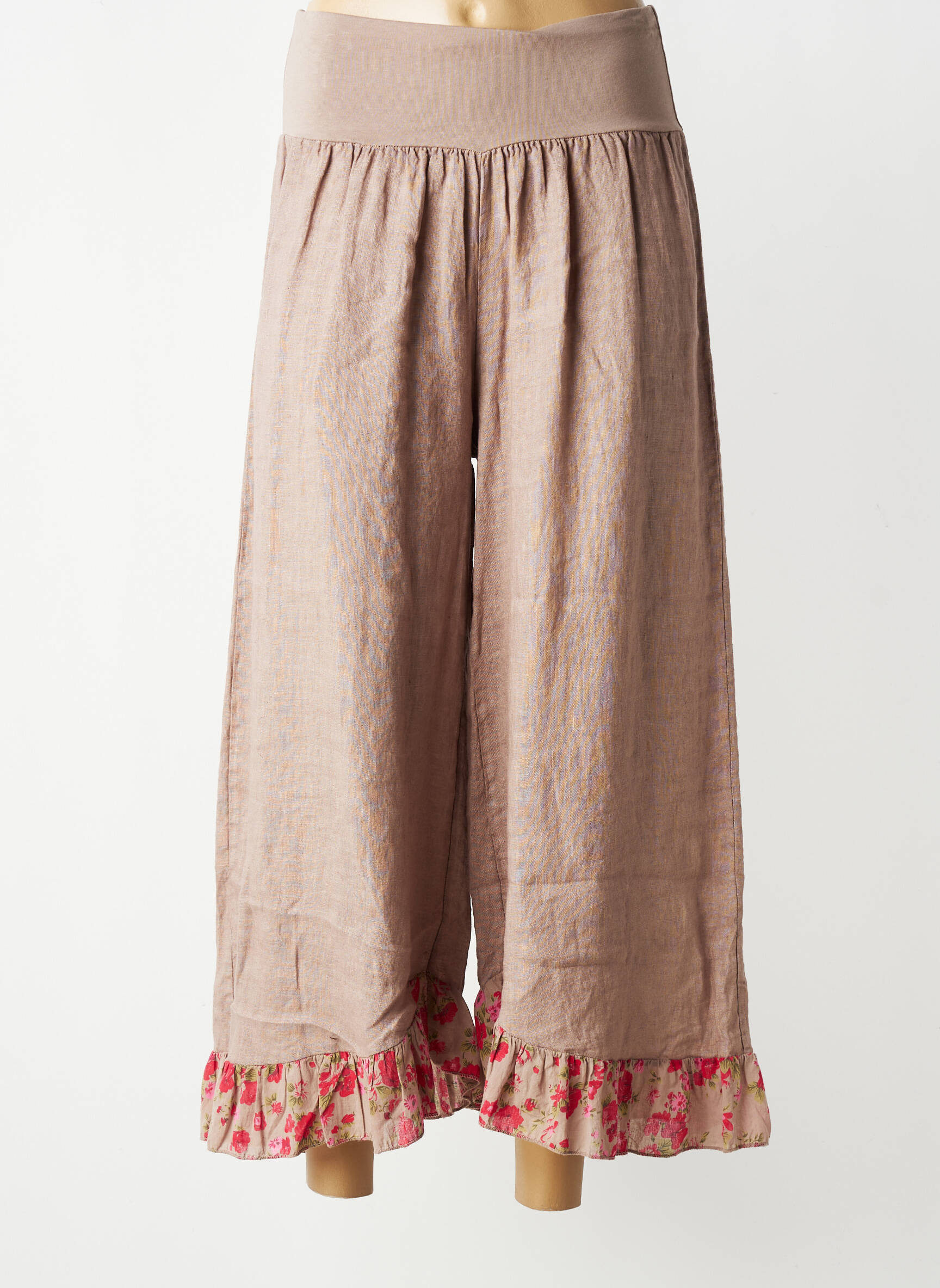 Pantalon 7/8 talie elastică maro COLETTE femeie