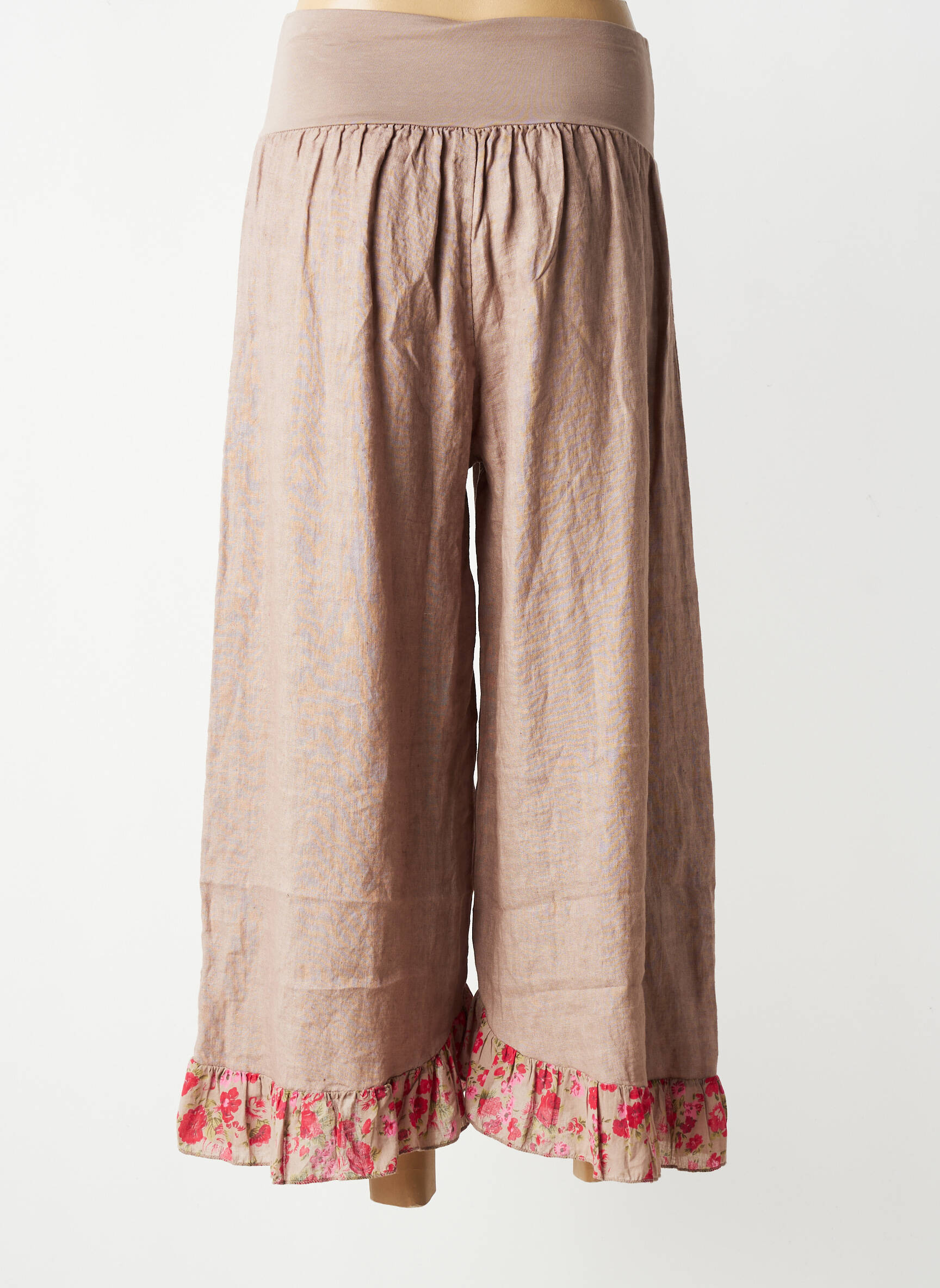 Pantalon 7/8 talie elastică maro COLETTE femeie