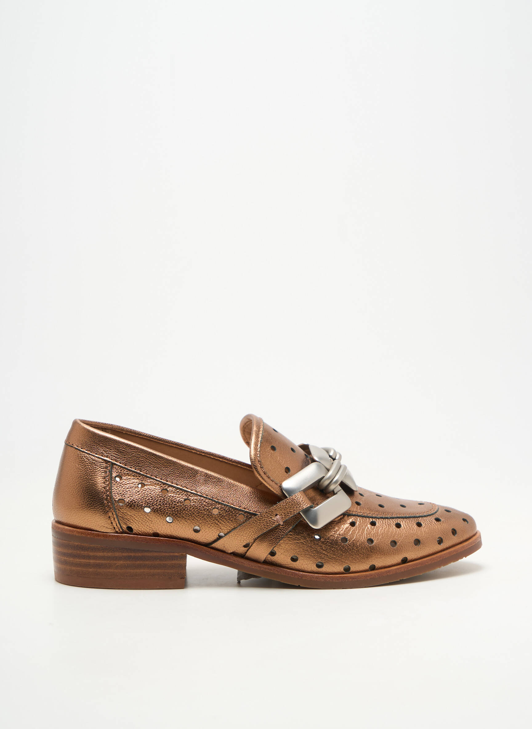 Mocasini material neted toc plat până la 3 cm maro REGARD femeie