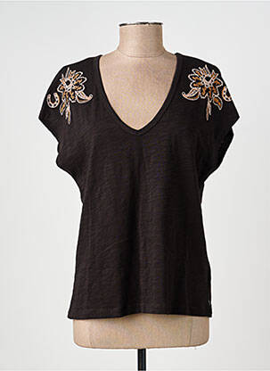 Tricou guler în v mâneci scurte maro SCOTCH & SODA femeie
