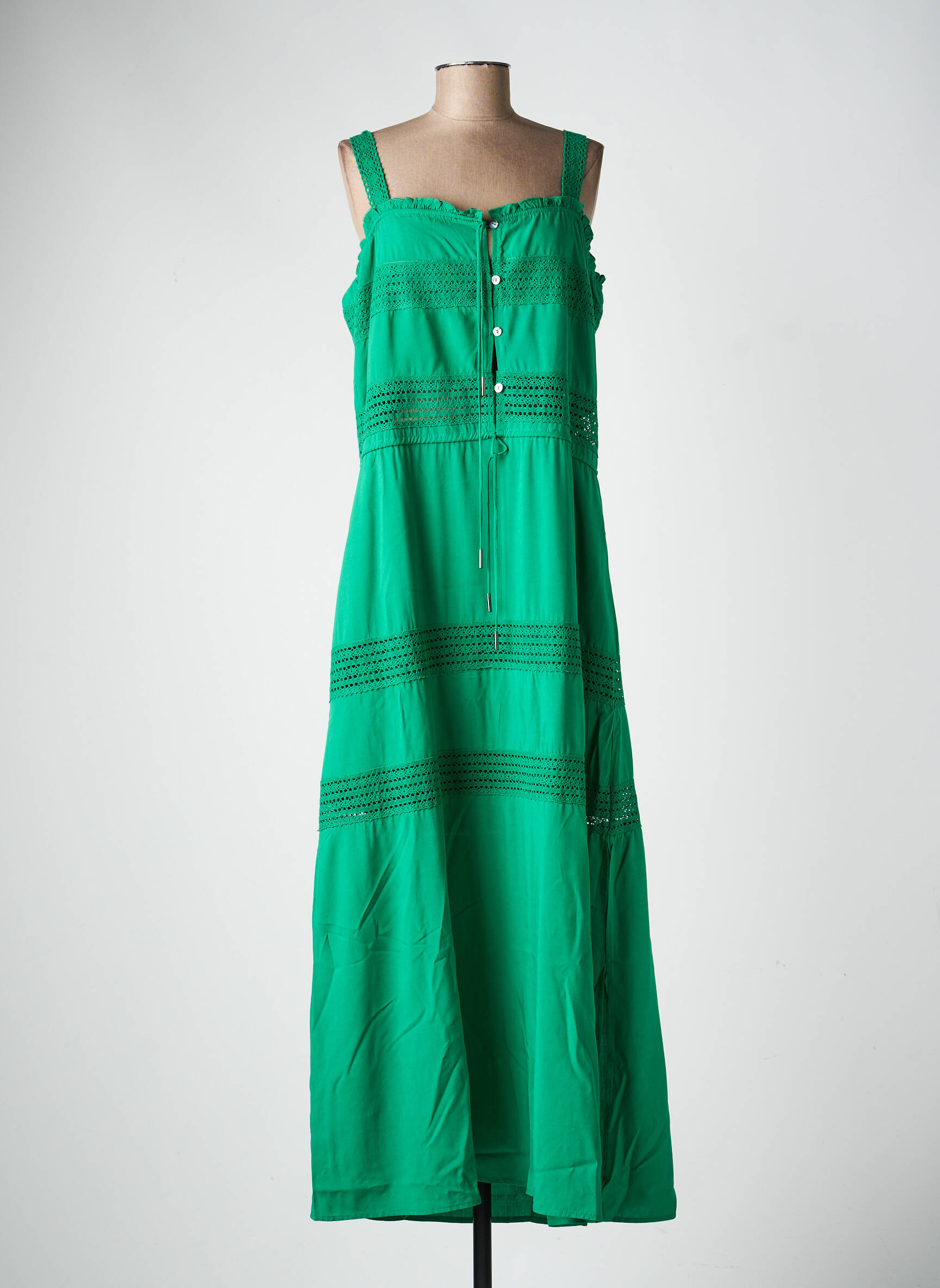 Rochie lungă croială evazată bretele subțiri verde FREEMAN T.PORTER femeie