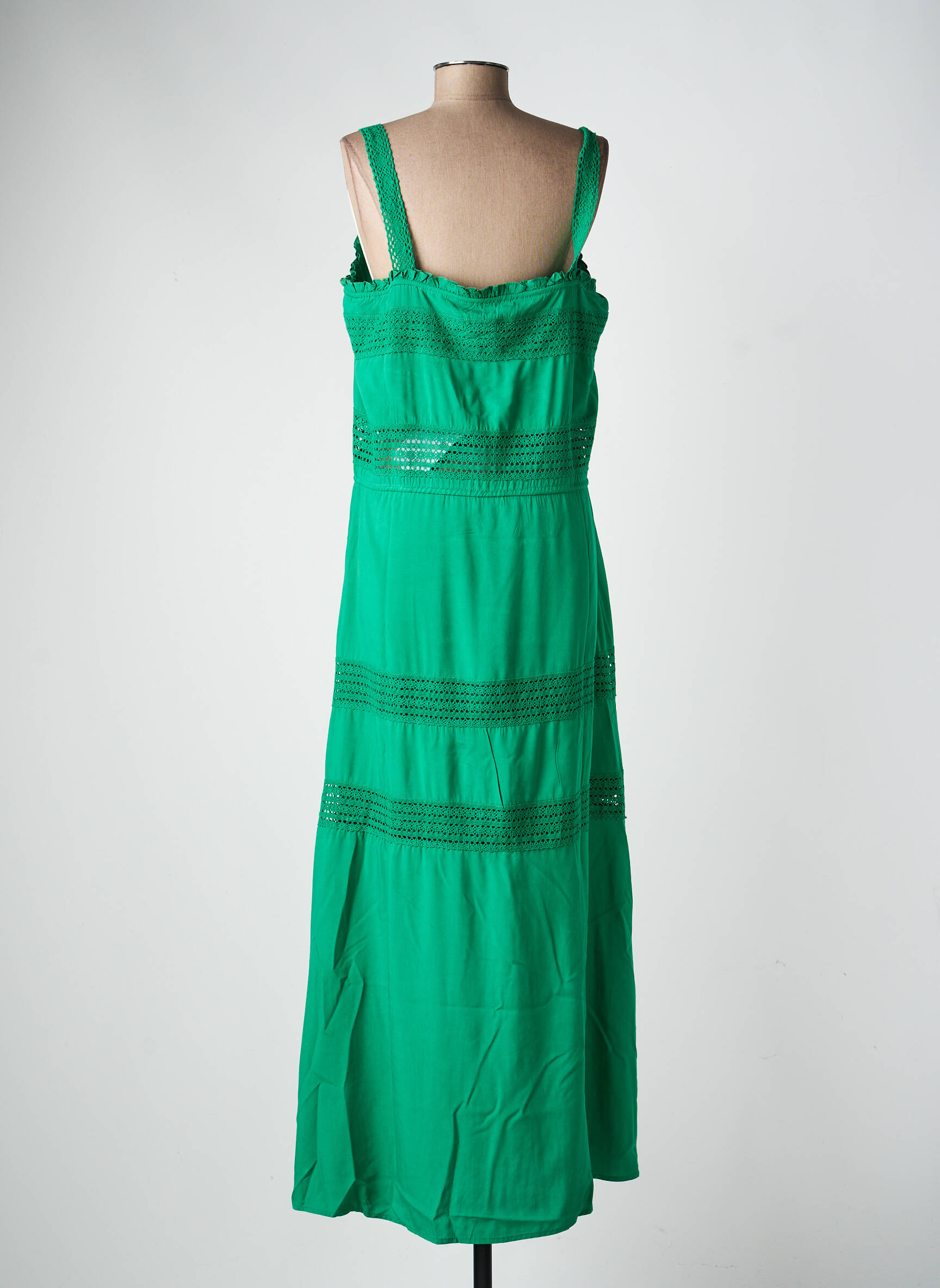 Rochie lungă croială evazată bretele subțiri verde FREEMAN T.PORTER femeie