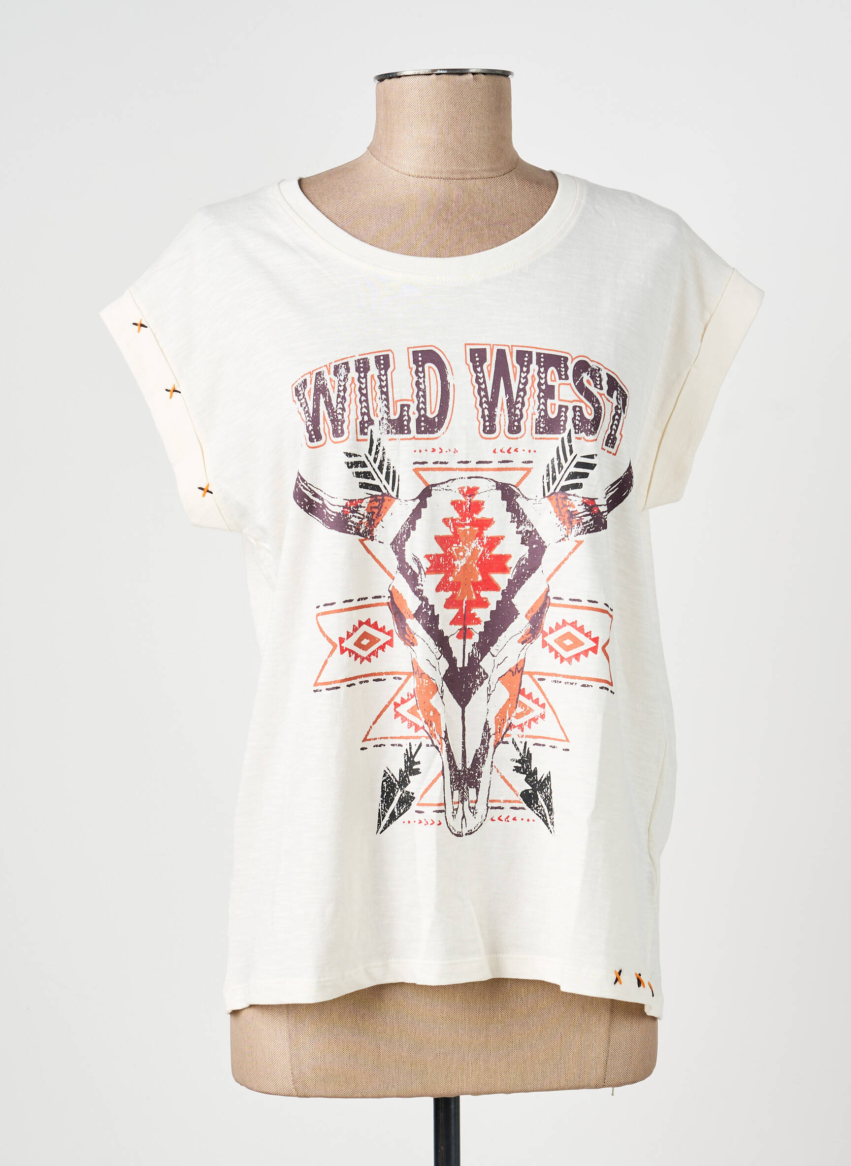 Tricou croială dreaptă mâneci scurte bej MKT STUDIO femeie