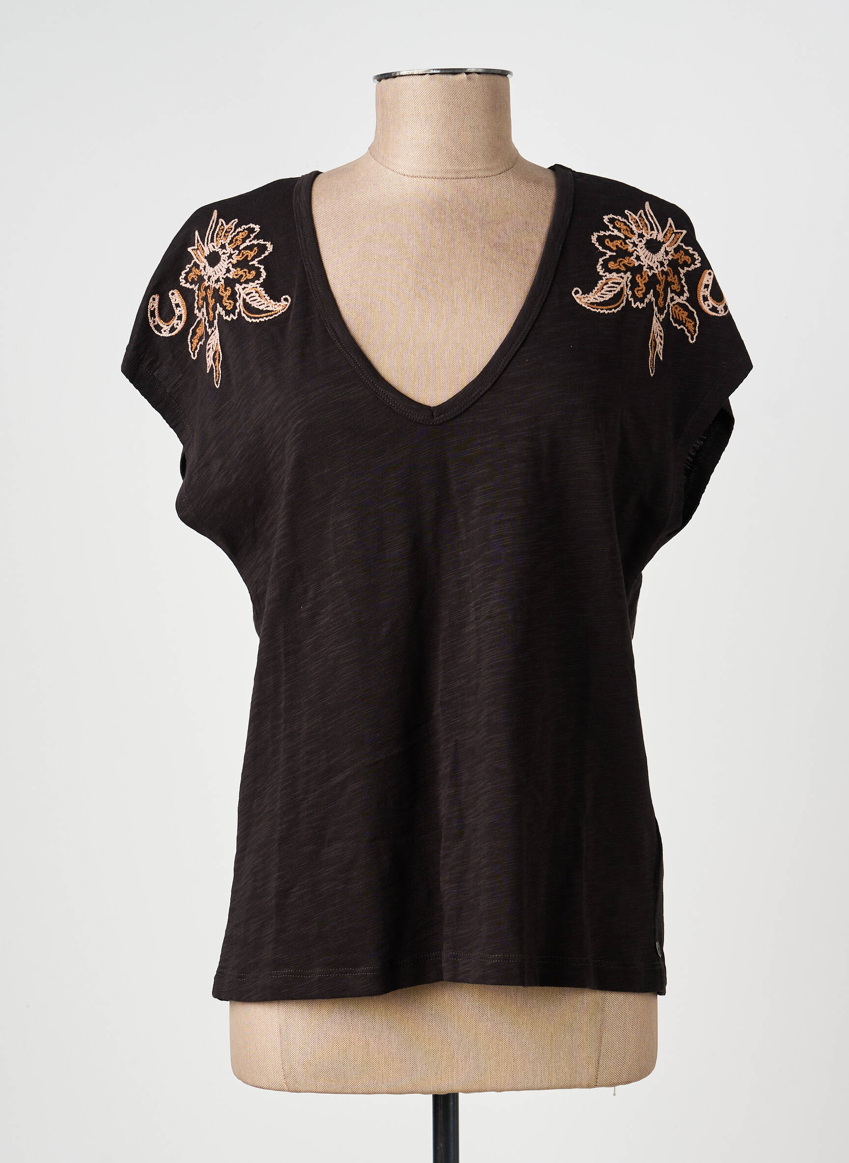 Tricou guler în v mâneci scurte maro SCOTCH & SODA femeie