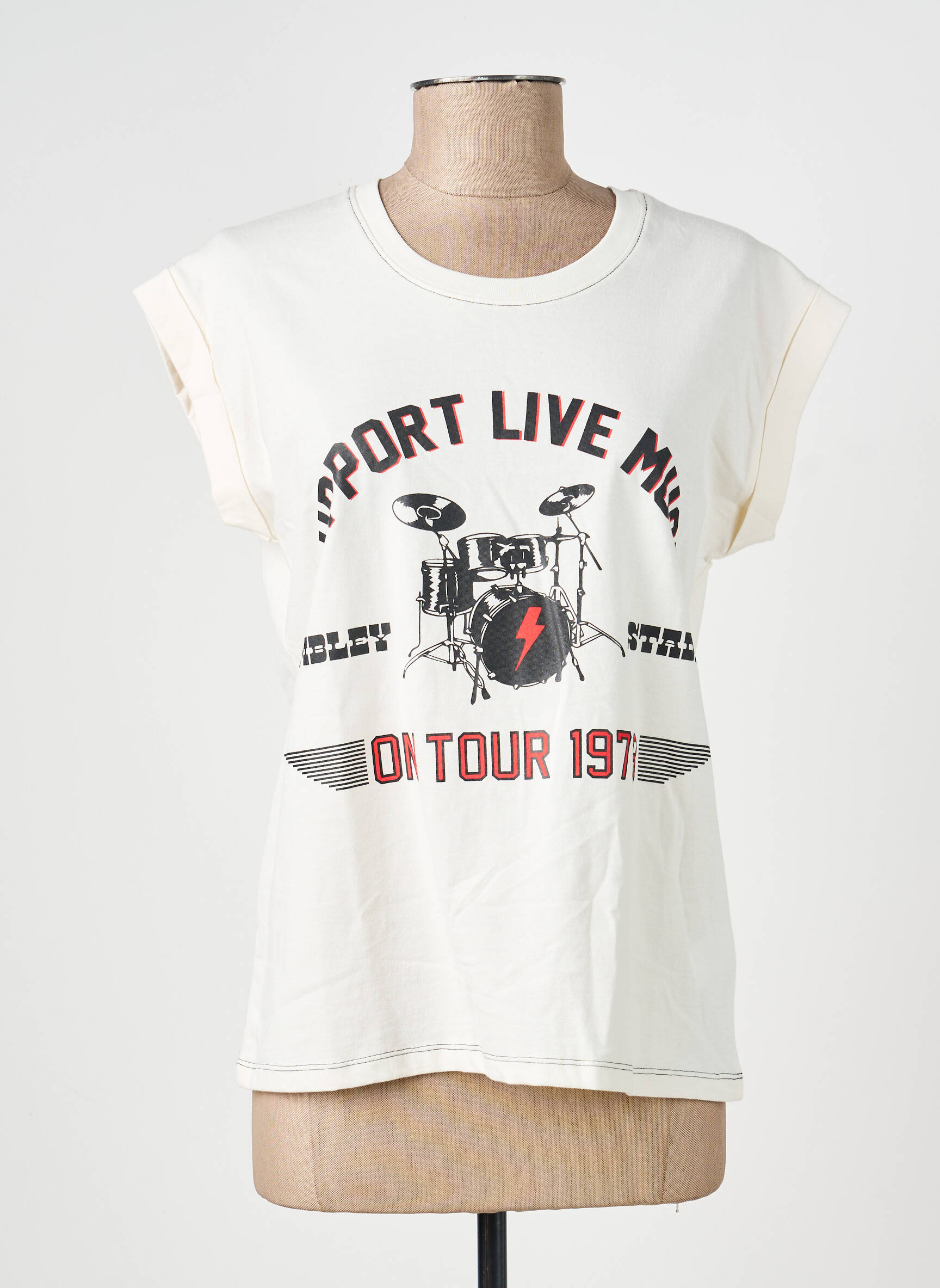 Tricou serigrafie mâneci scurte bej MKT STUDIO femeie