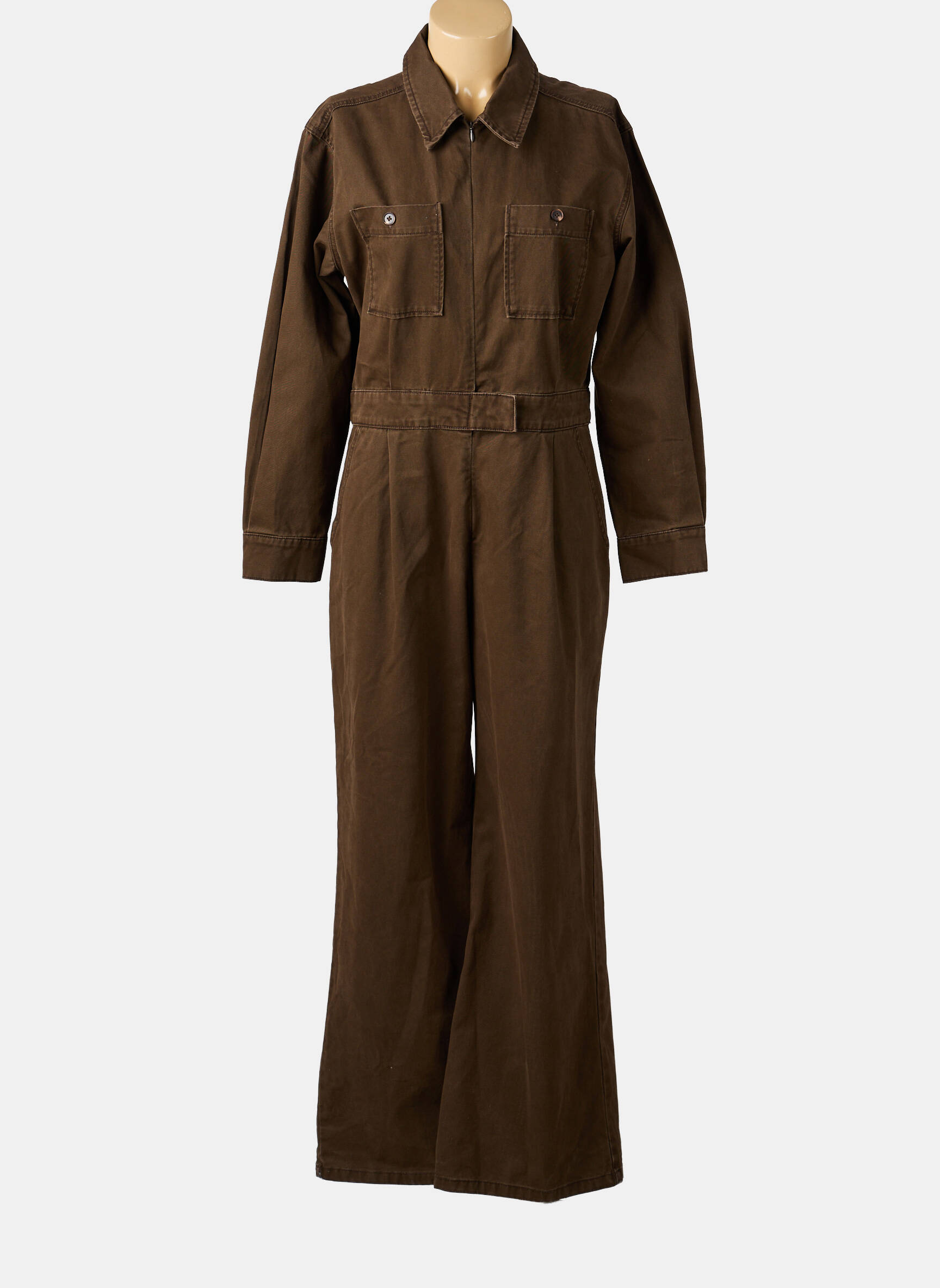 Salopetă-pantalon guler de bluză mâneci lungi maro SUNCOO femeie