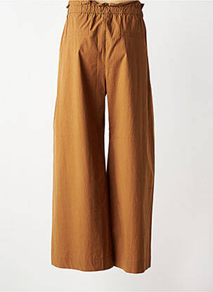 Pantalon larg țesătură poplin talie înaltă maro SUNCOO femeie