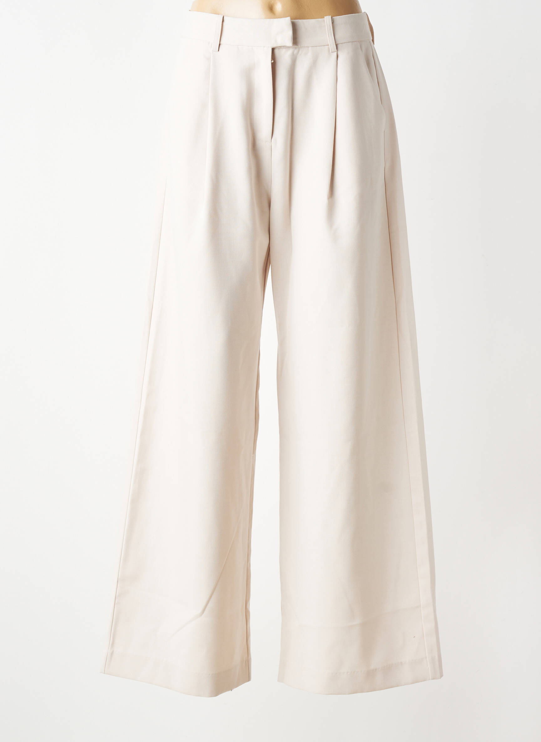 Pantalon larg țesătură crep talie înaltă bej SUNCOO femeie