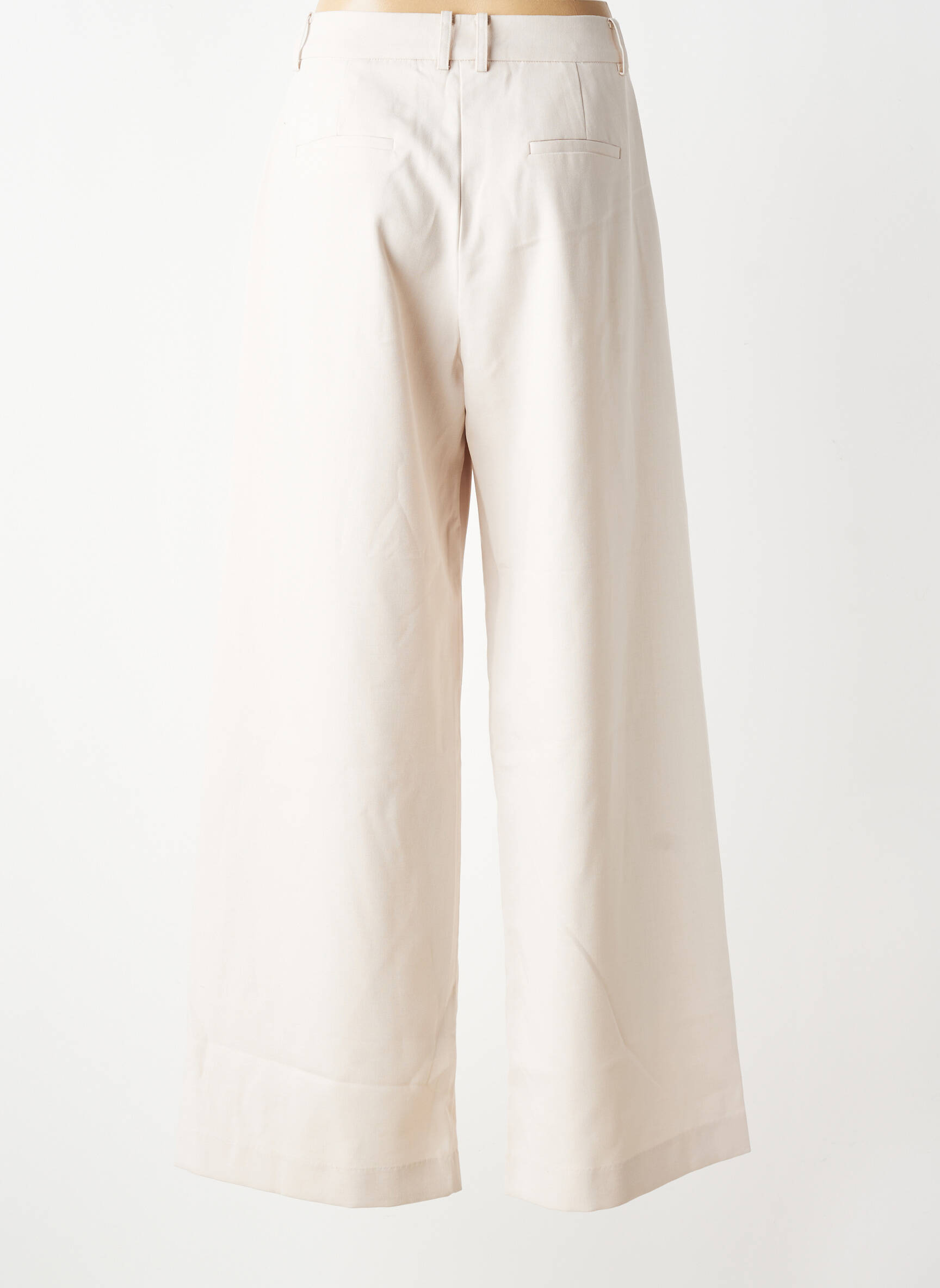Pantalon larg țesătură crep talie înaltă bej SUNCOO femeie