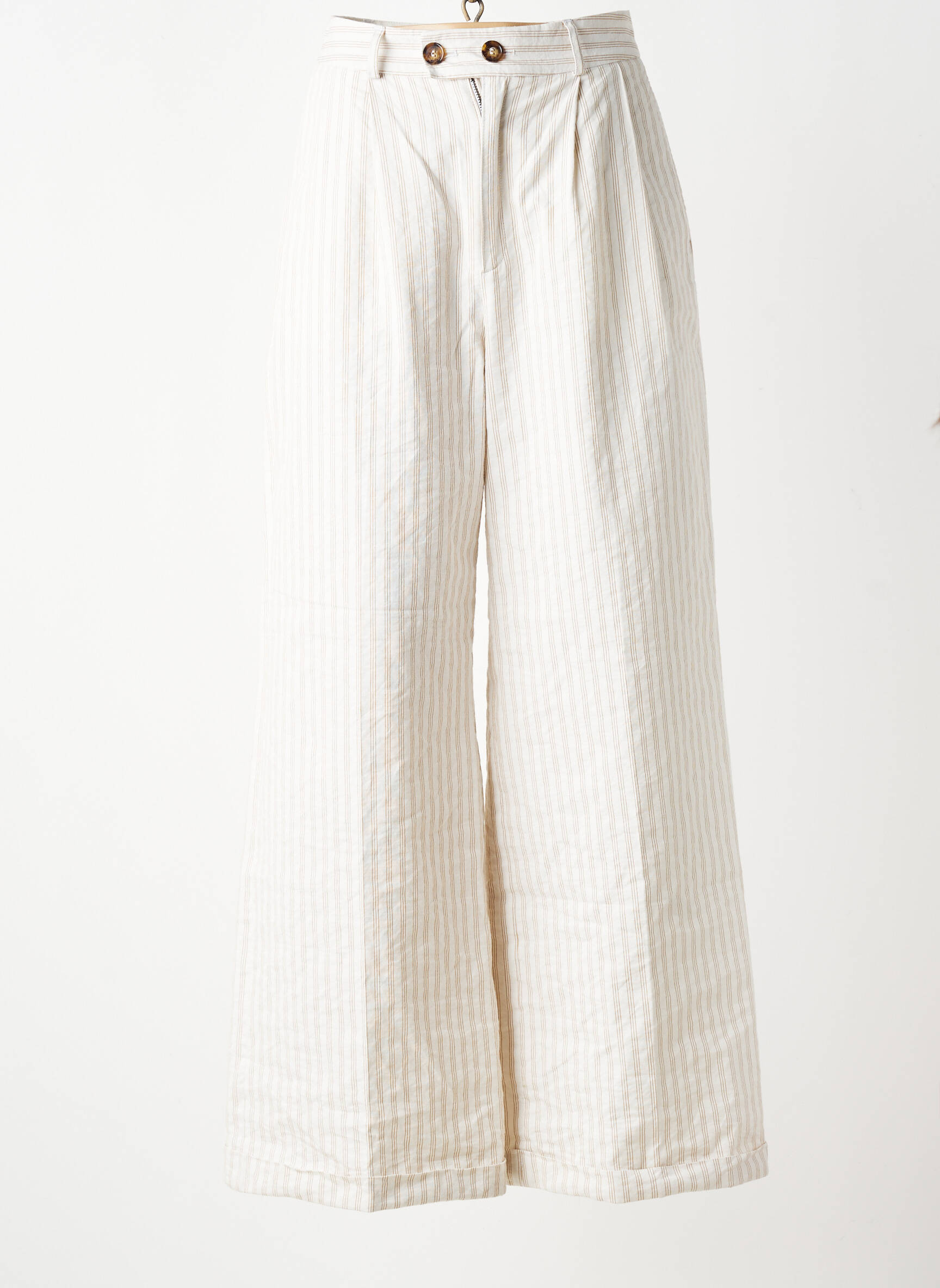 Pantalon larg țesătură poplin talie înaltă bej LEON & HARPER femeie