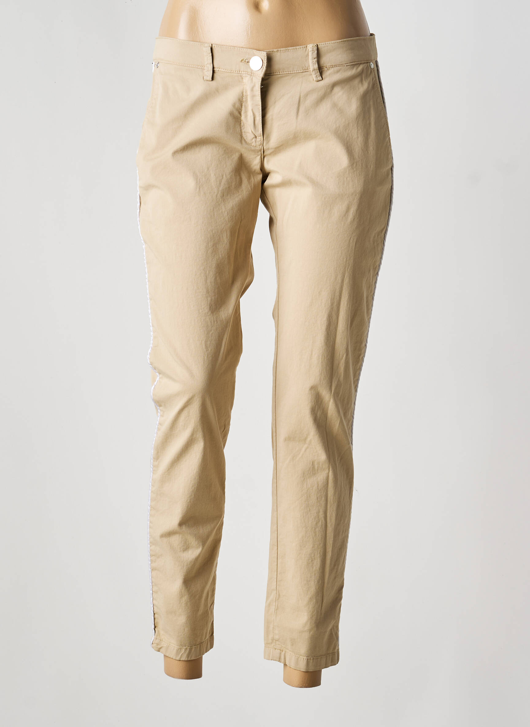 Pantalon chino broderie galoni laterali mărime normală bej TRUSSARDI JEANS femeie