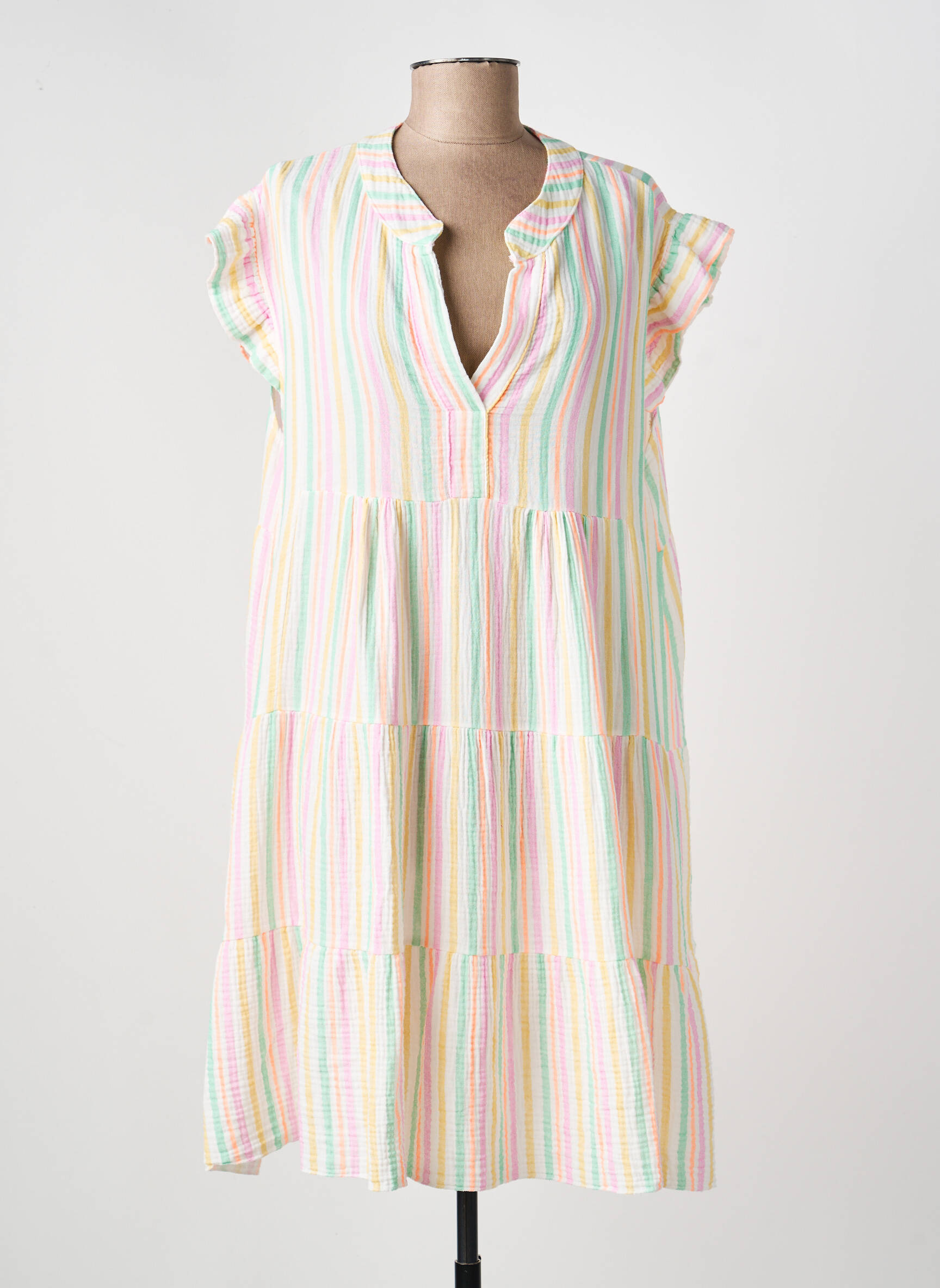 Rochie midi țesătură crep mâneci scurte galben ROSAN & CO femeie