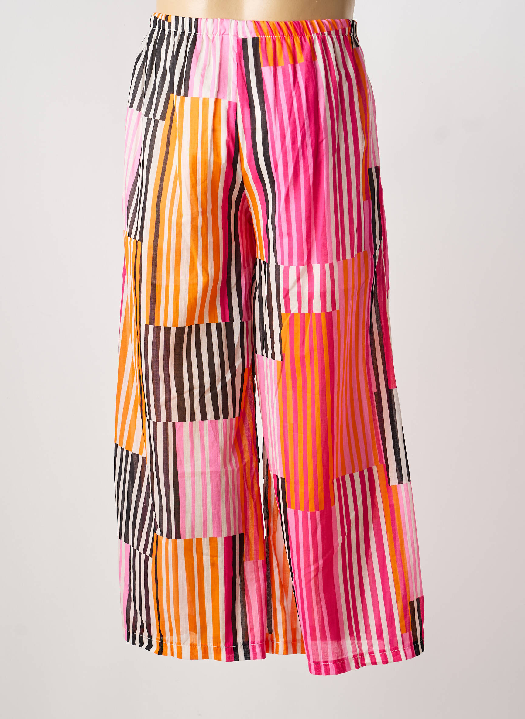 Pantalon larg țesătură poplin mărime normală roz SUNNY STUDIO femeie