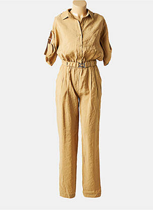 Salopetă-pantalon țesătură crep mâneci scurte bej LA PETITE FRANCAISE femeie