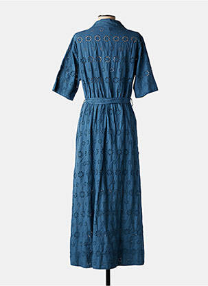 Rochie lungă țesătură poplin mâneci scurte albastru PAKO LITTO femeie