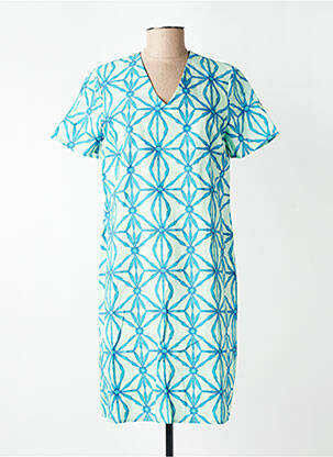 Rochie midi imprimeu fantezie mâneci scurte albastru SIGNE NATURE femeie
