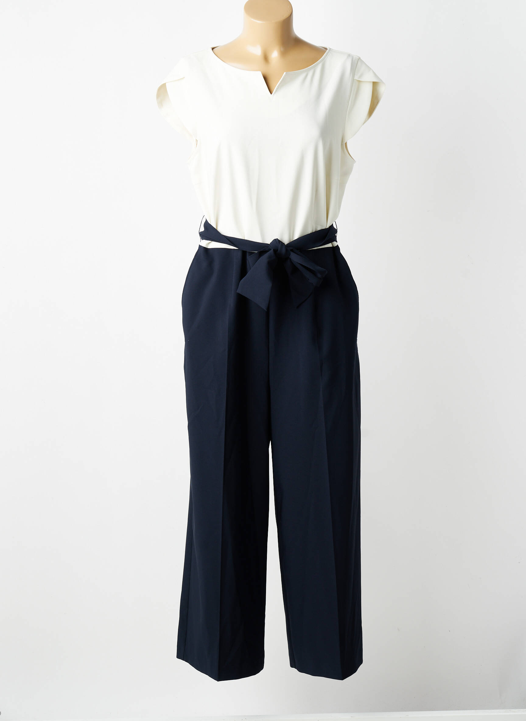 Salopetă-pantalon țesătură crep mâneci scurte bej BETTY BARCLAY femeie