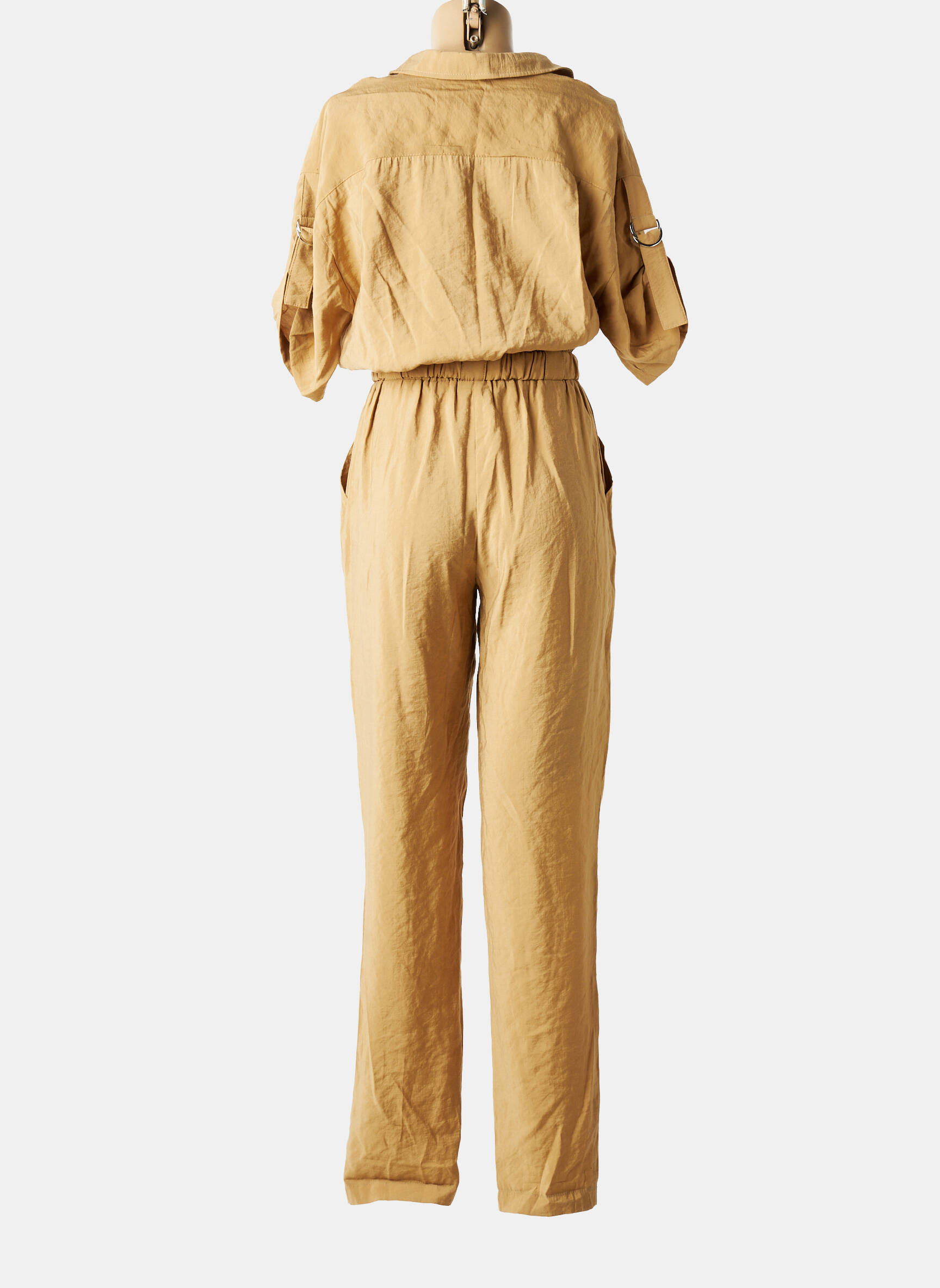 Salopetă-pantalon țesătură crep mâneci scurte bej LA PETITE FRANCAISE femeie