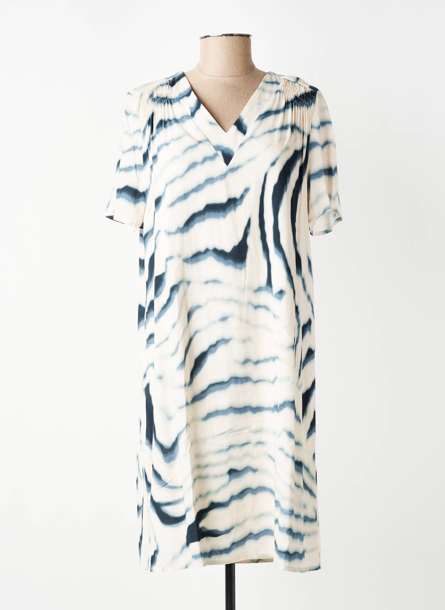 Rochie midi croială fluidă mâneci scurte bej SIGNE NATURE femeie