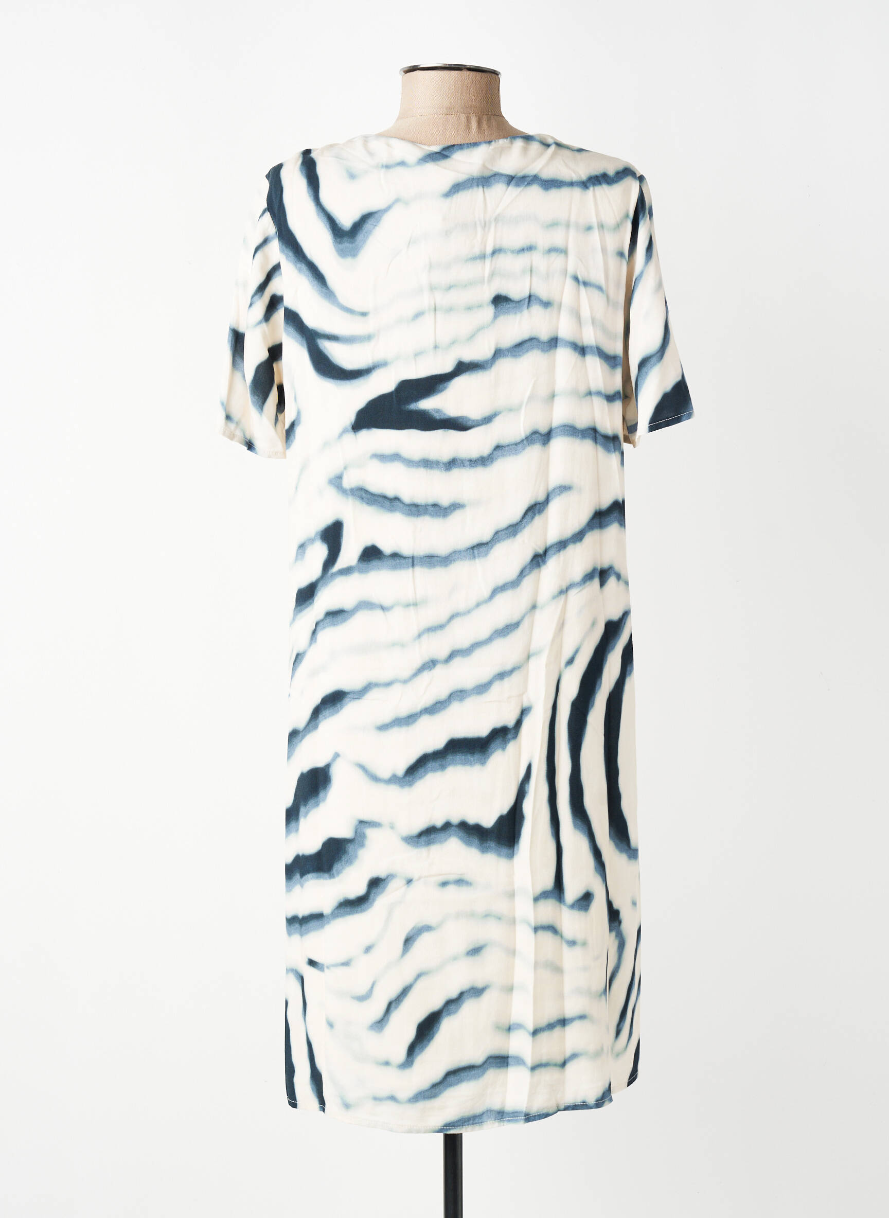 Rochie midi croială fluidă mâneci scurte bej SIGNE NATURE femeie