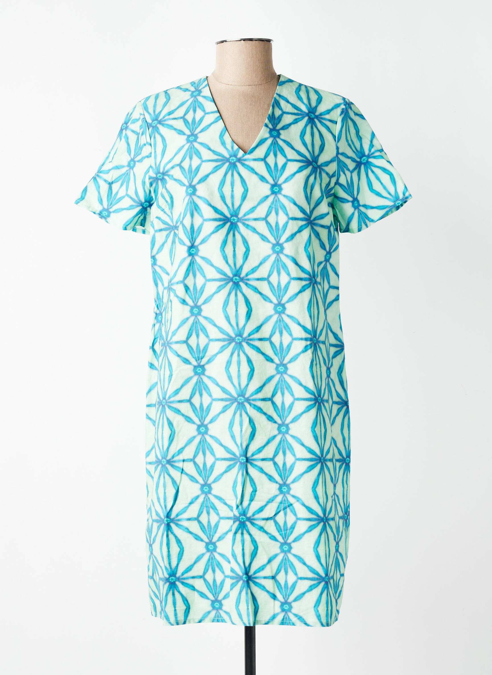 Rochie midi imprimeu fantezie mâneci scurte albastru SIGNE NATURE femeie