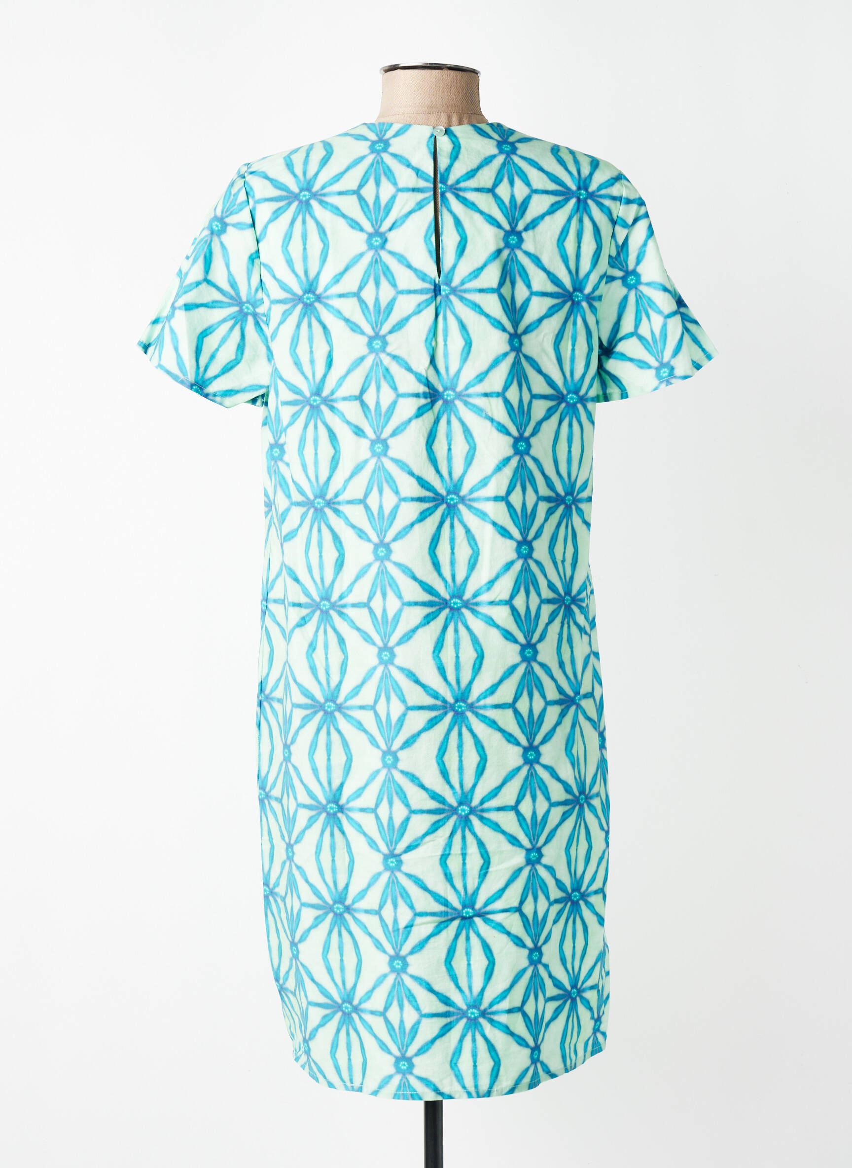 Rochie midi imprimeu fantezie mâneci scurte albastru SIGNE NATURE femeie