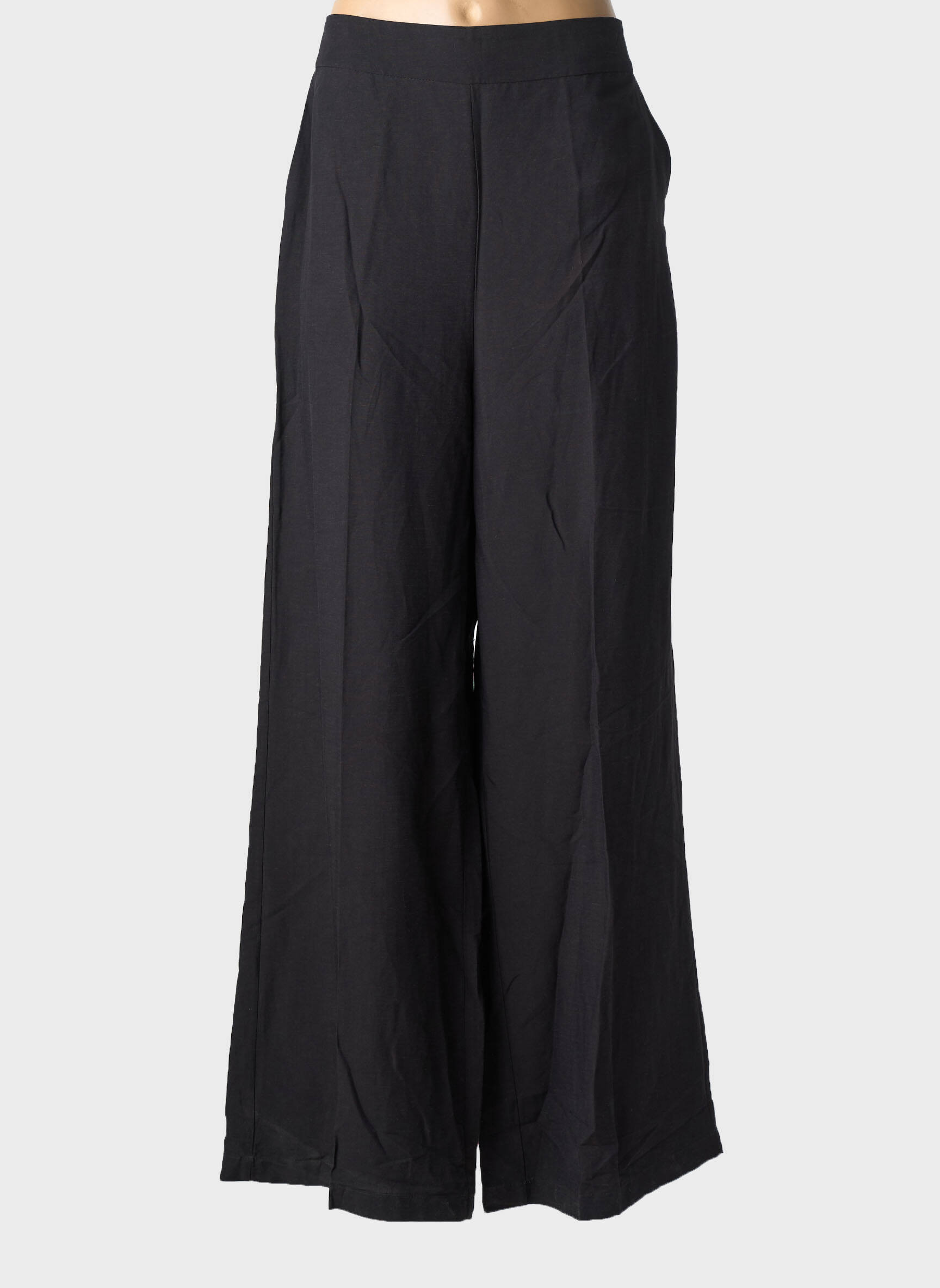 Pantalon larg închidere cu fermoar lateral talie înaltă negru LA FEE MARABOUTEE femeie