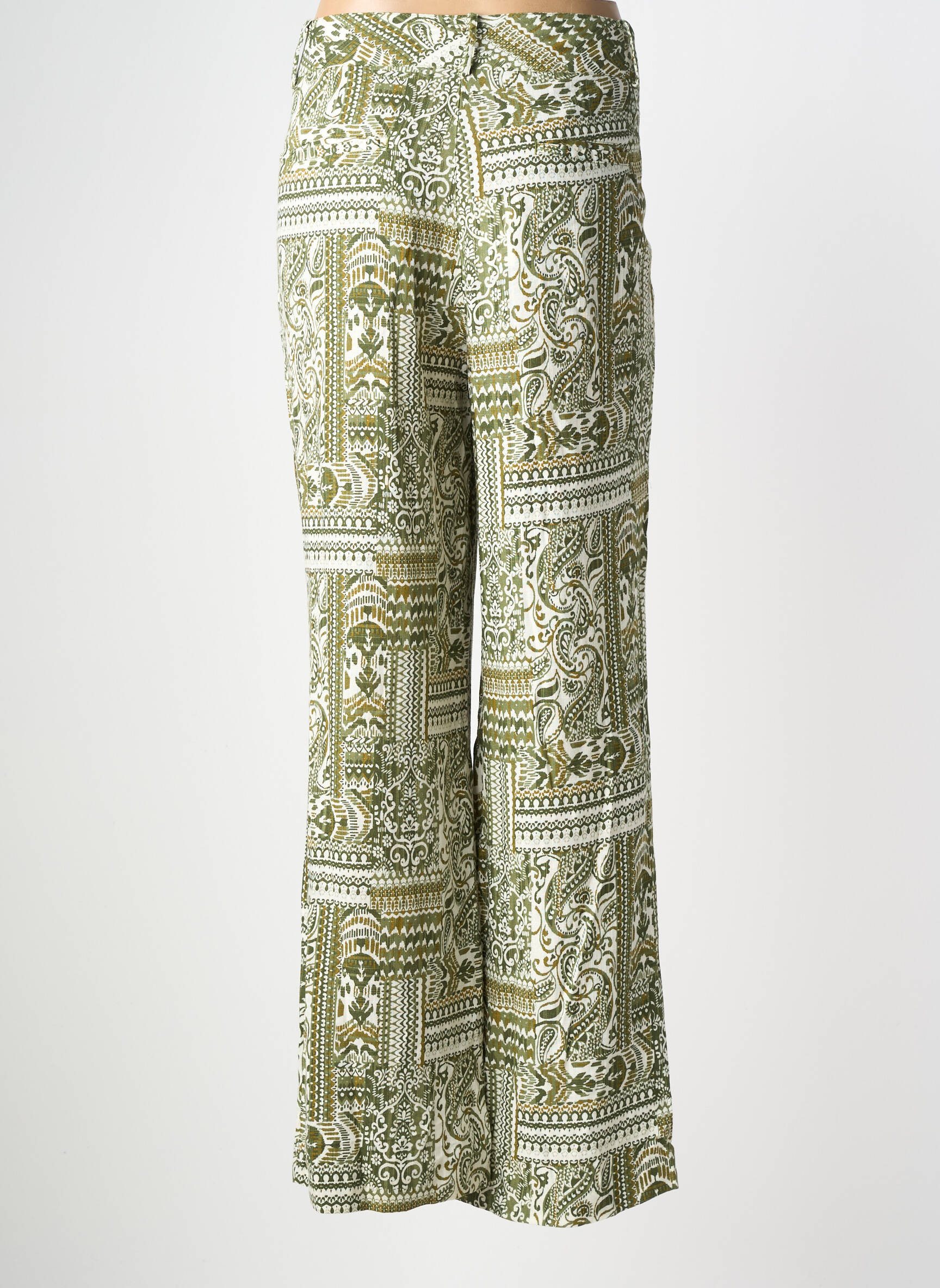 Pantalon larg țesătură crep talie înaltă verde LANIDOR femeie