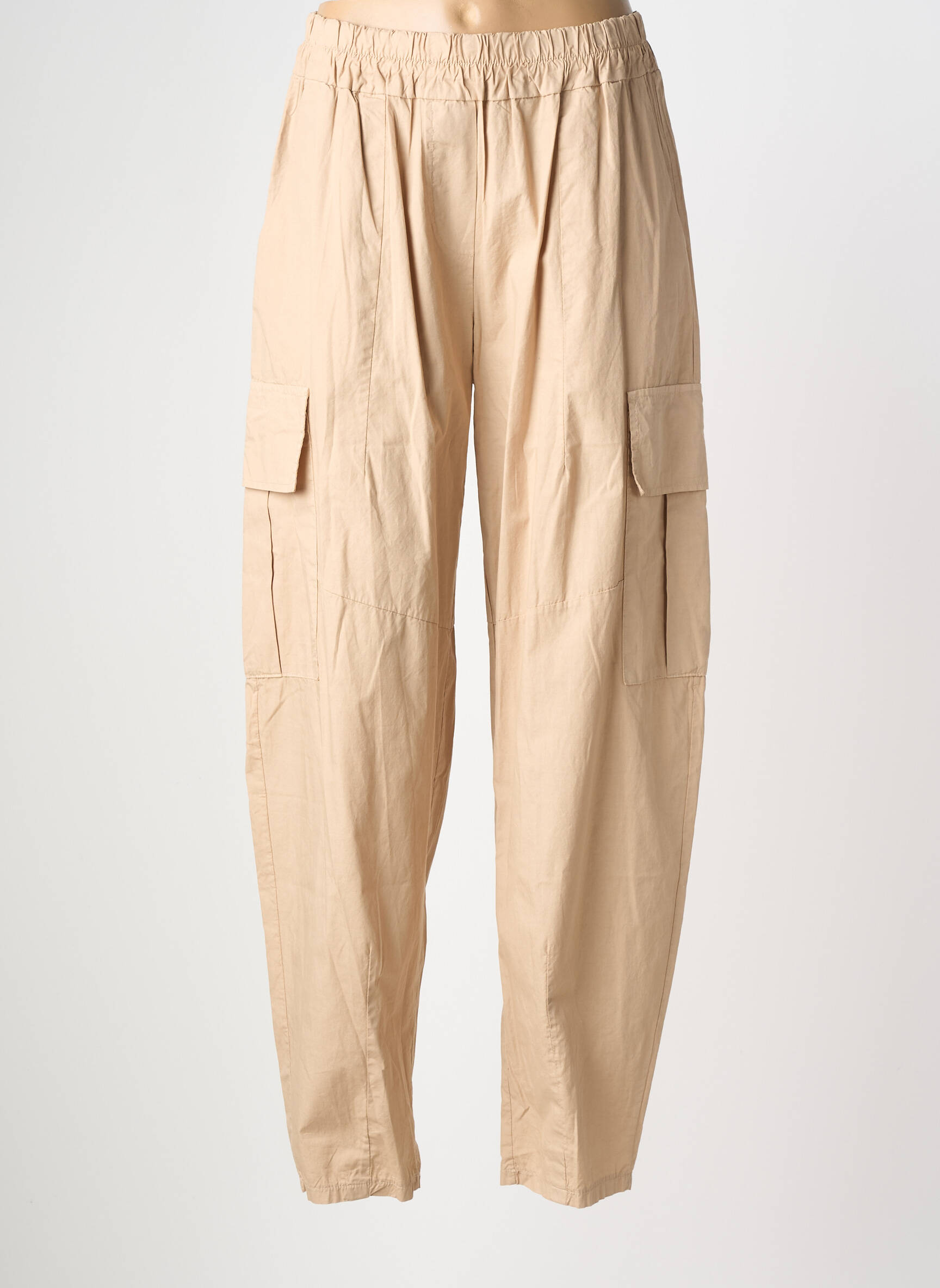 Pantalon cargo țesătură poplin mărime normală bej O'MER femeie