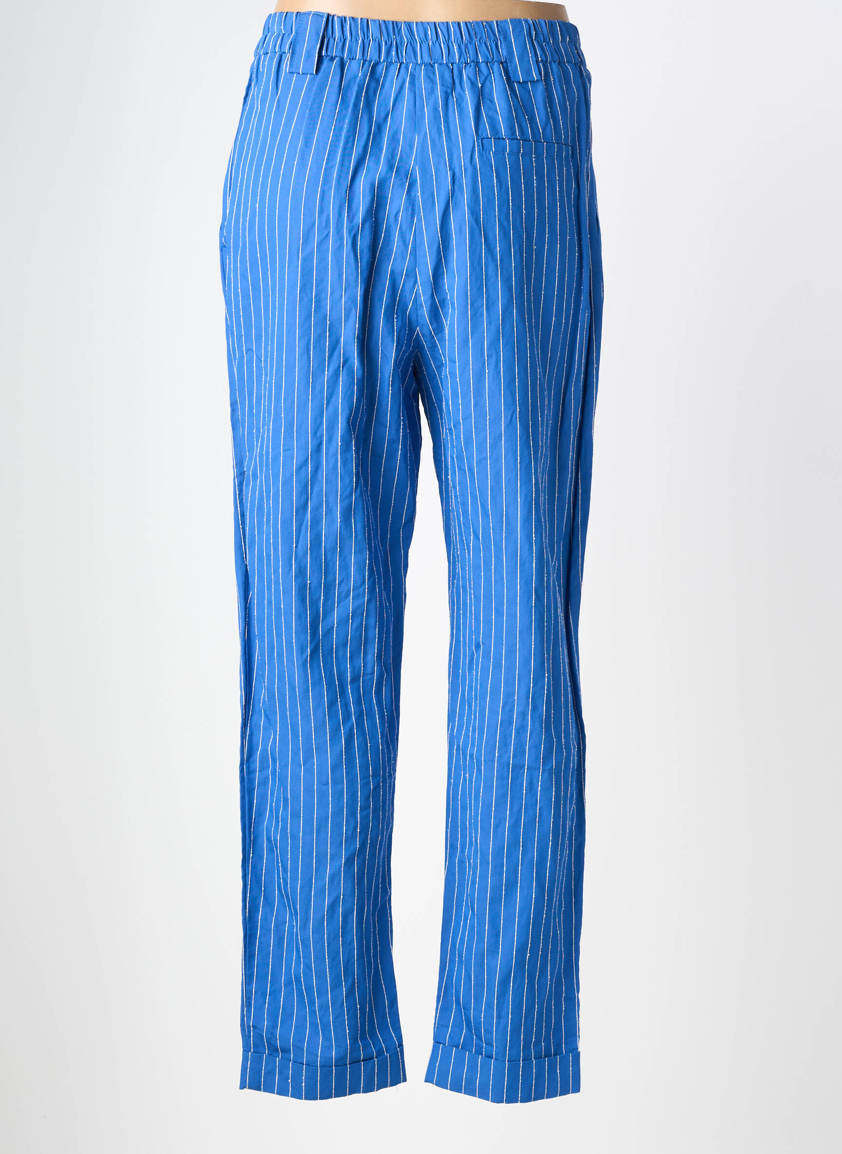 Pantalon drept țesătură poplin talie înaltă albastru O'MER femeie