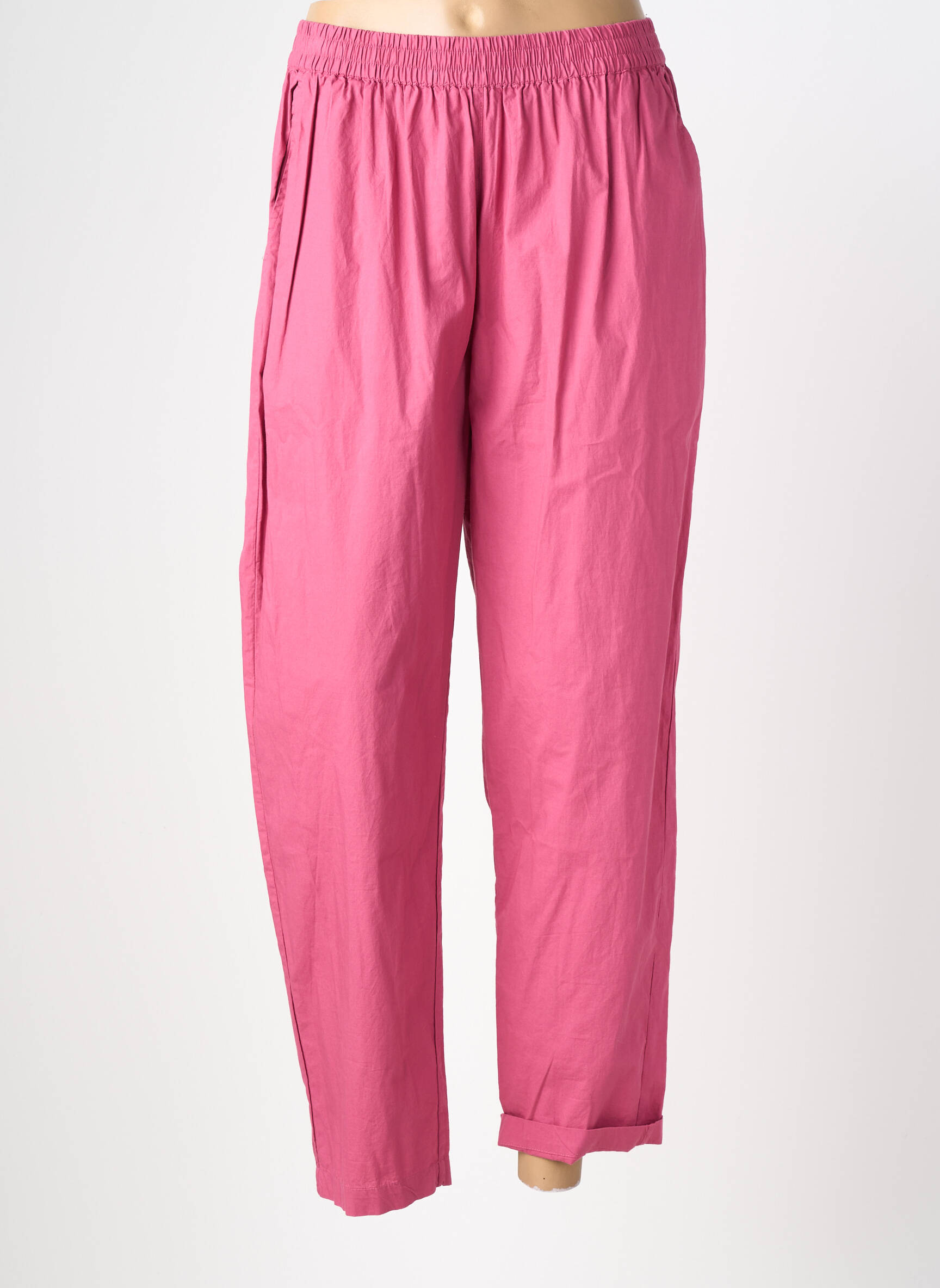 Pantalon drept țesătură poplin mărime normală roz HOD femeie