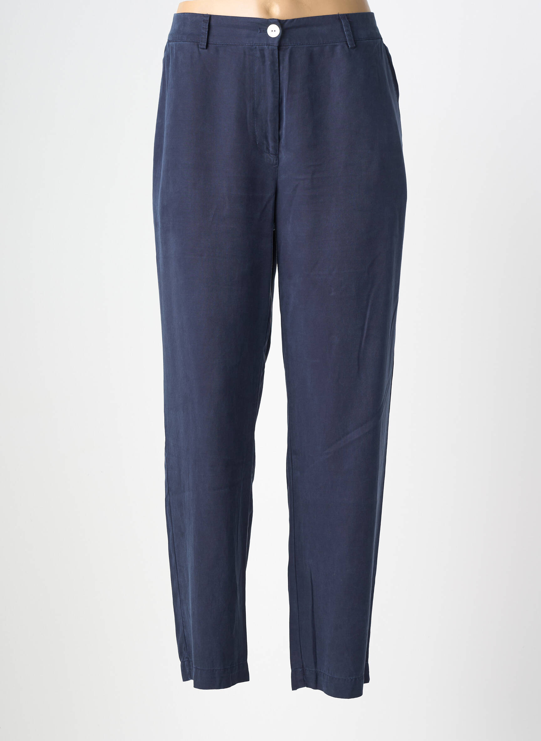 Pantalon chino țesătură poplin mărime normală albastru NICE THINGS femeie