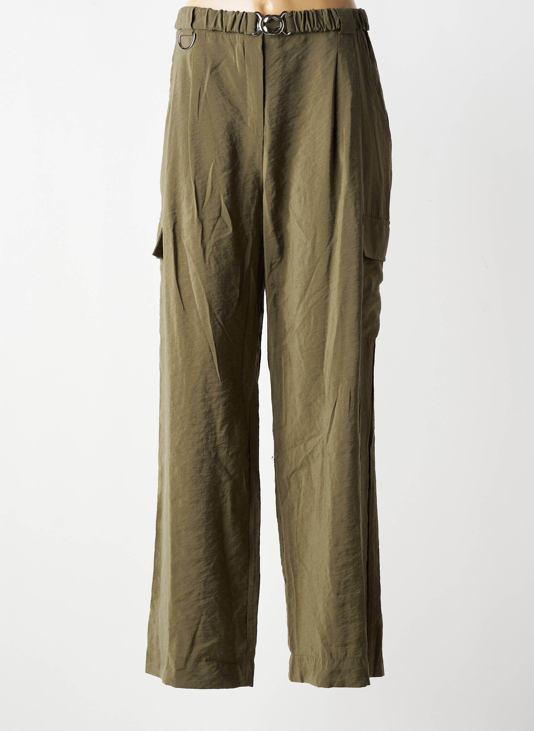 Pantalon drept talie elastică mărime normală verde LA PETITE FRANCAISE femeie