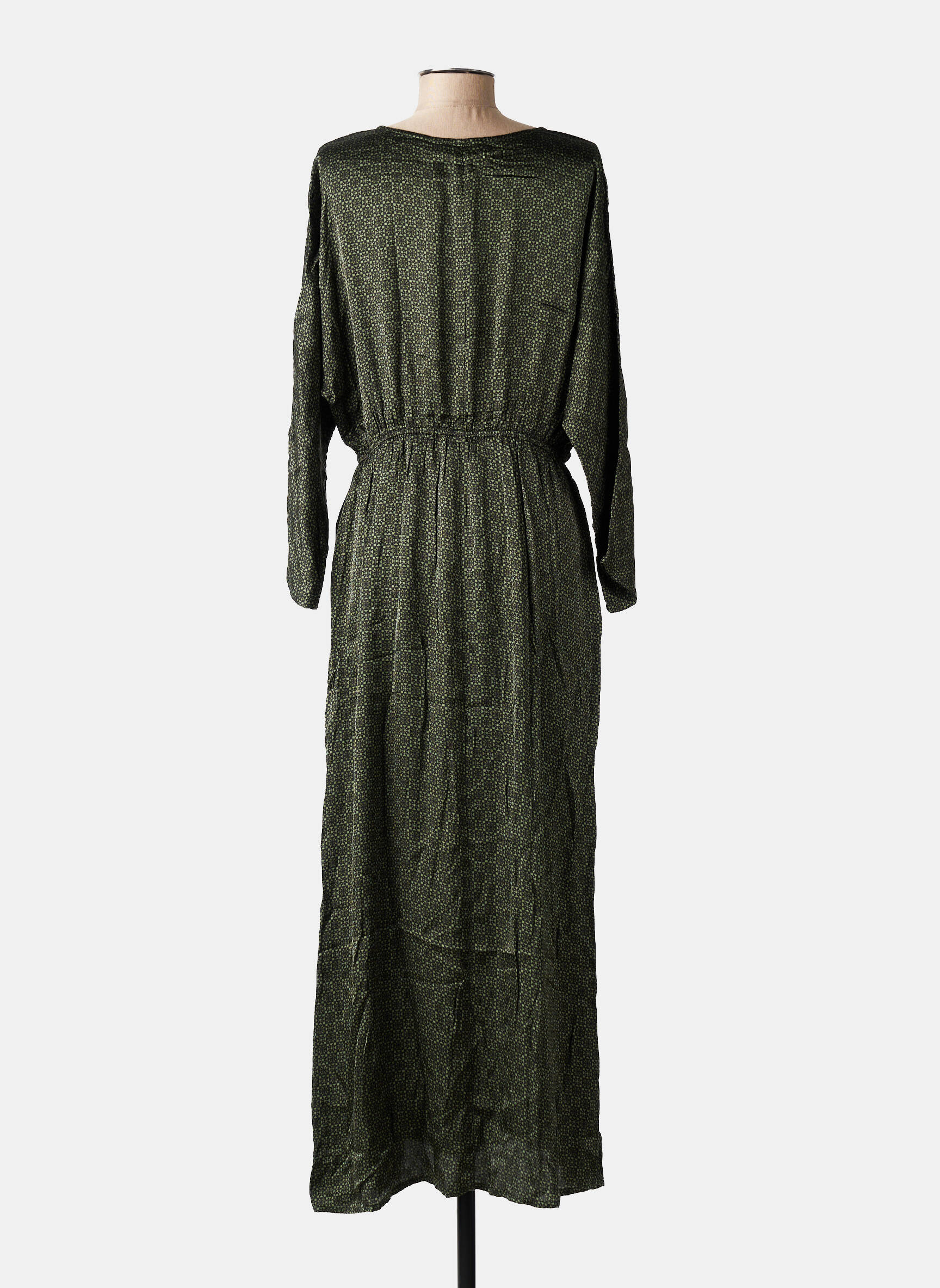 Rochie lungă imprimeu fantezie mâneci lungi verde GRACE & MILA femeie