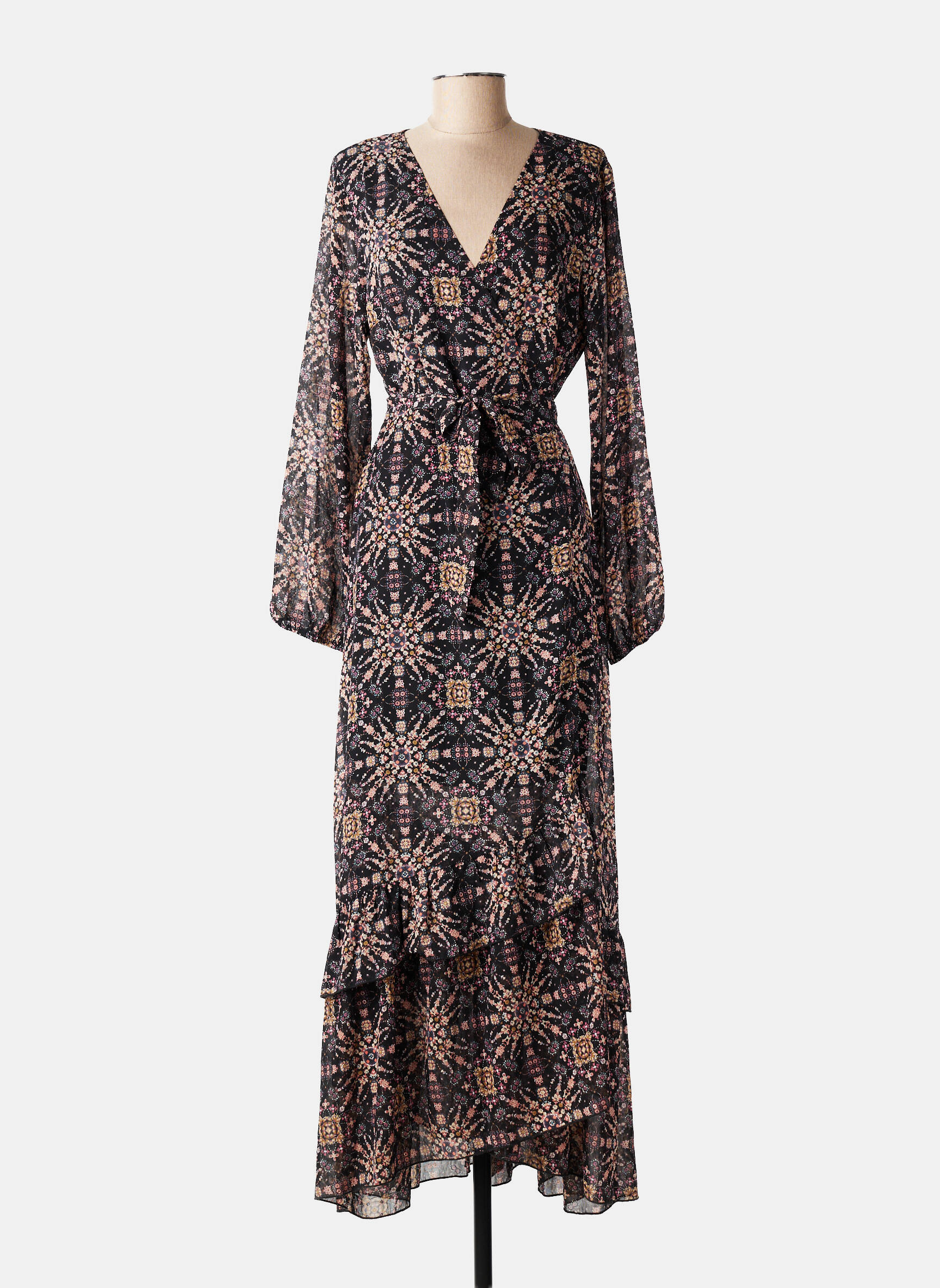 Rochie lungă imprimeu floral mâneci lungi negru MOLLY BRACKEN femeie