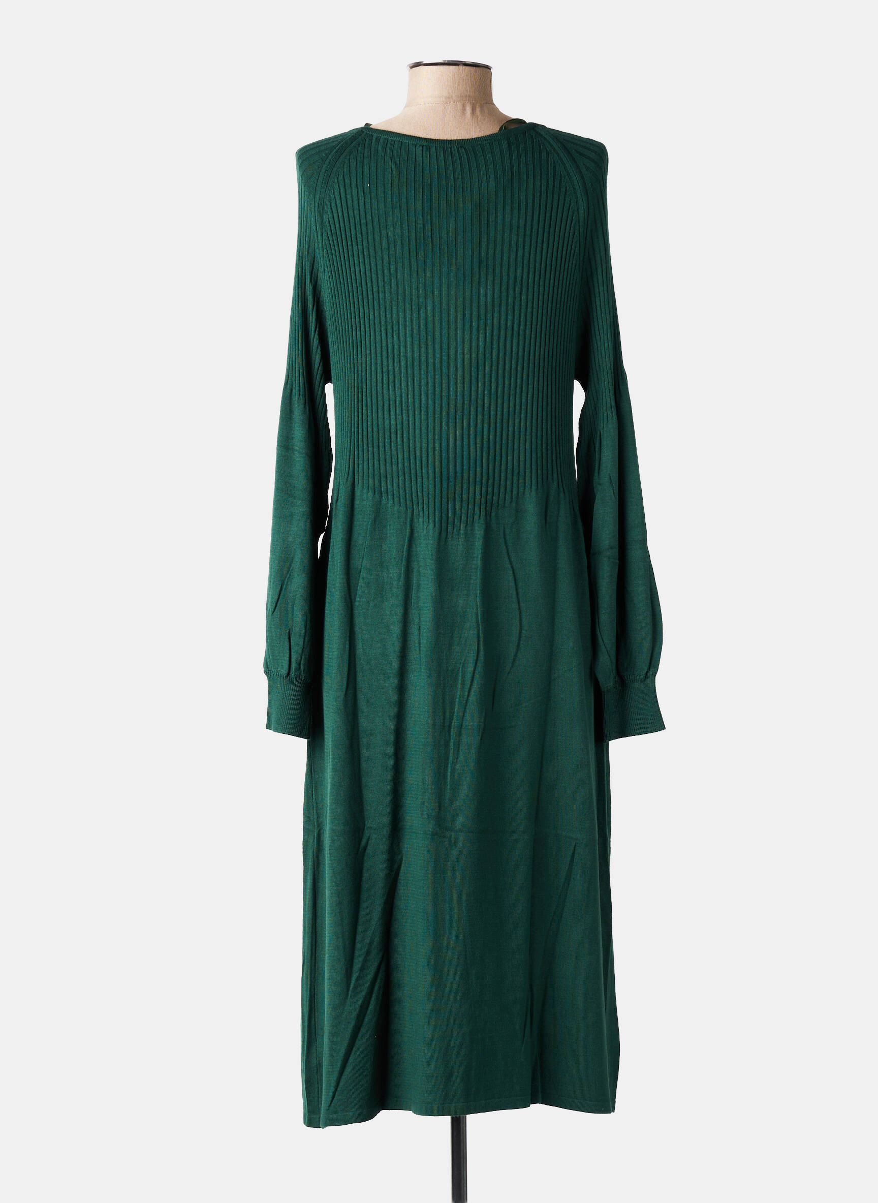 Rochie pulover guler în v mâneci lungi verde LE PETIT BAIGNEUR femeie
