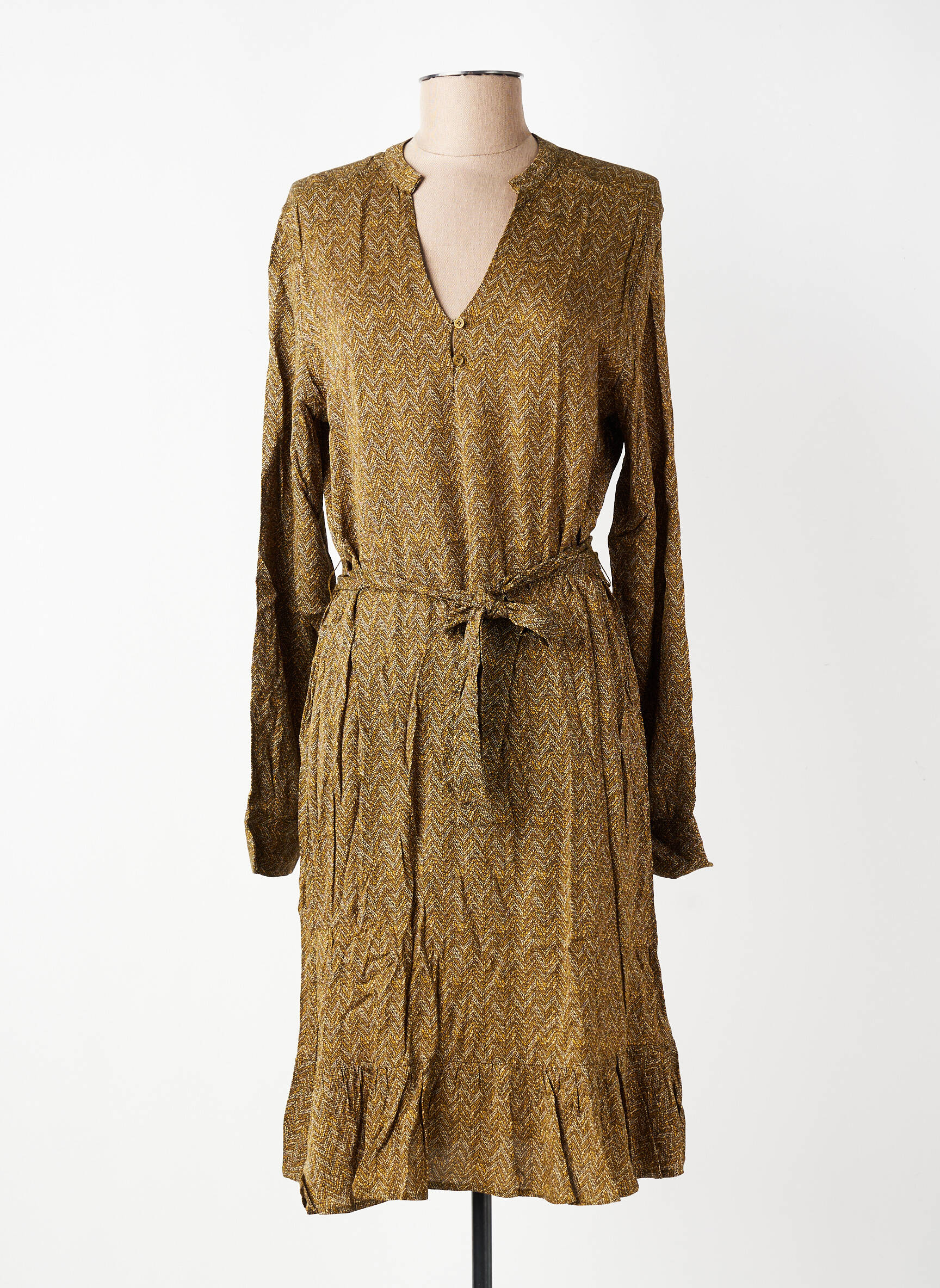 Rochie midi imprimeu fantezie mâneci lungi galben YAYA femeie