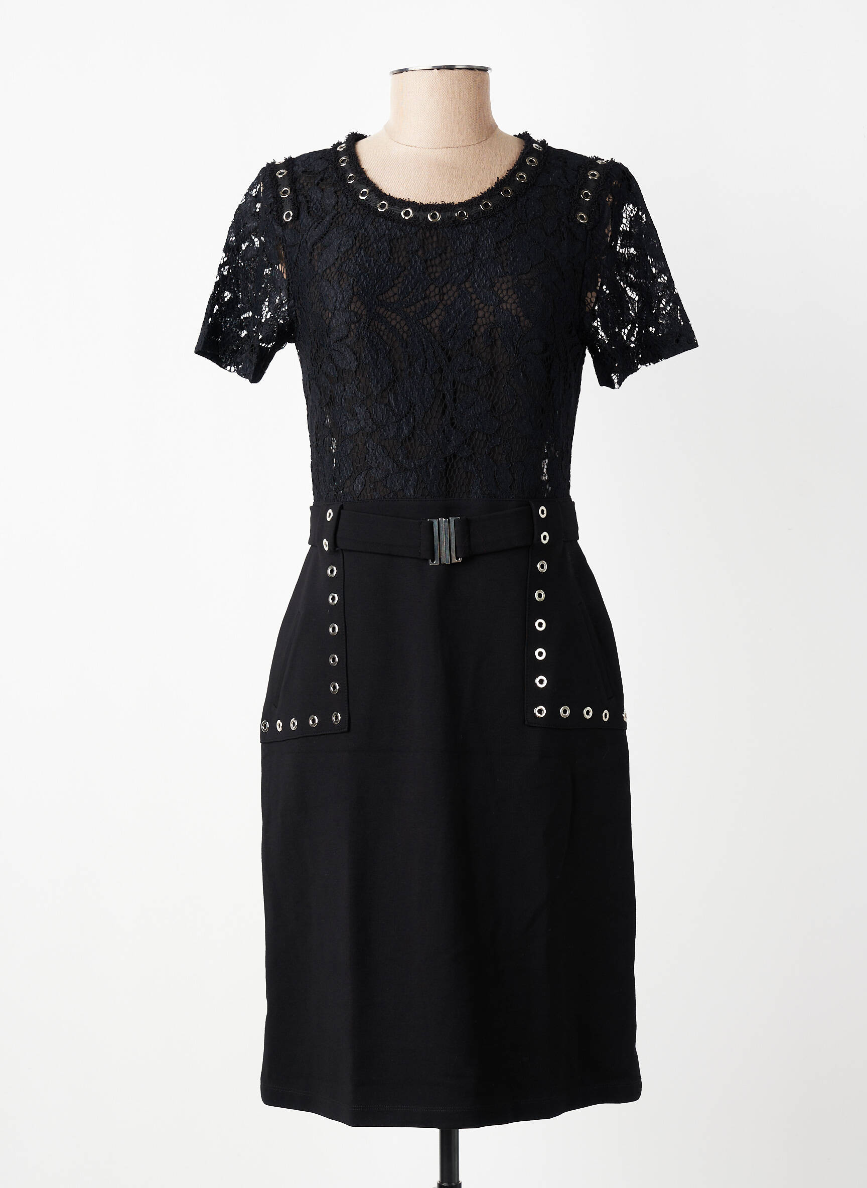 Rochie midi închidere cu fermoar la spate mâneci scurte negru EVA KAYAN femeie