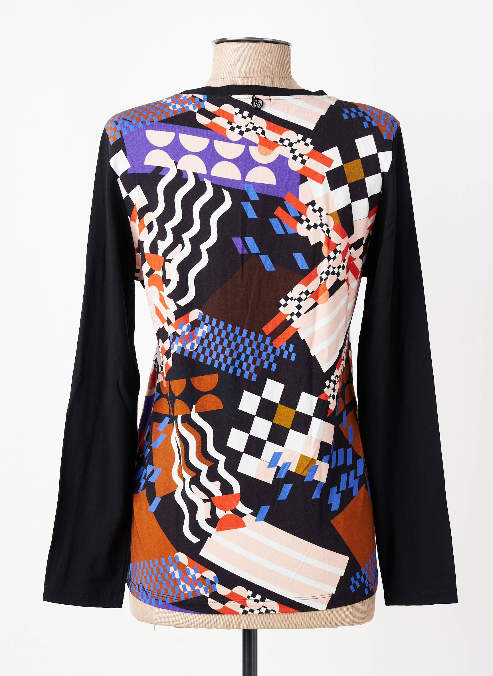 Tricou imprimeu fantezie mâneci lungi negru MALOKA femeie